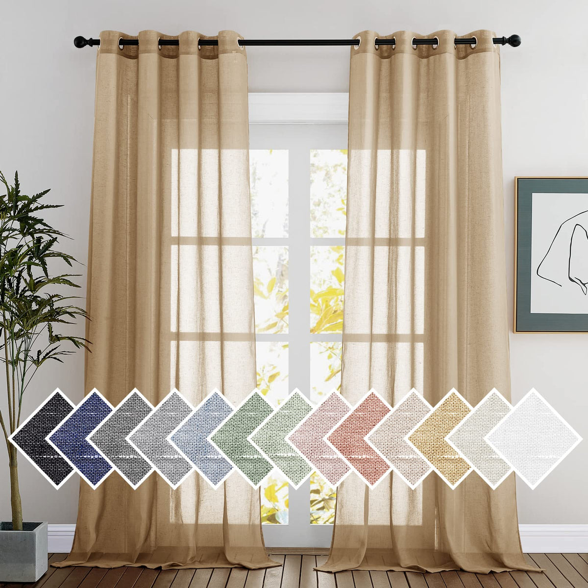 NICETOWN White Sheer Linen Curtains 84 Inch Length 2 Panels Set, W52xL84