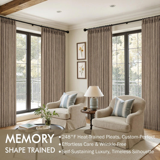 MIULEE Pinch Pleated Thick Linen Curtains 96 Inches Burlap Brown Curtains