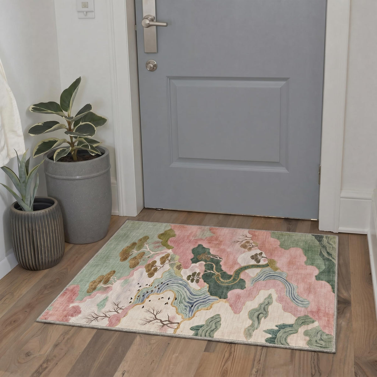 BEIMO 5x7 Green Abstract Area Rug, Washable Non-Slip for Bedroom