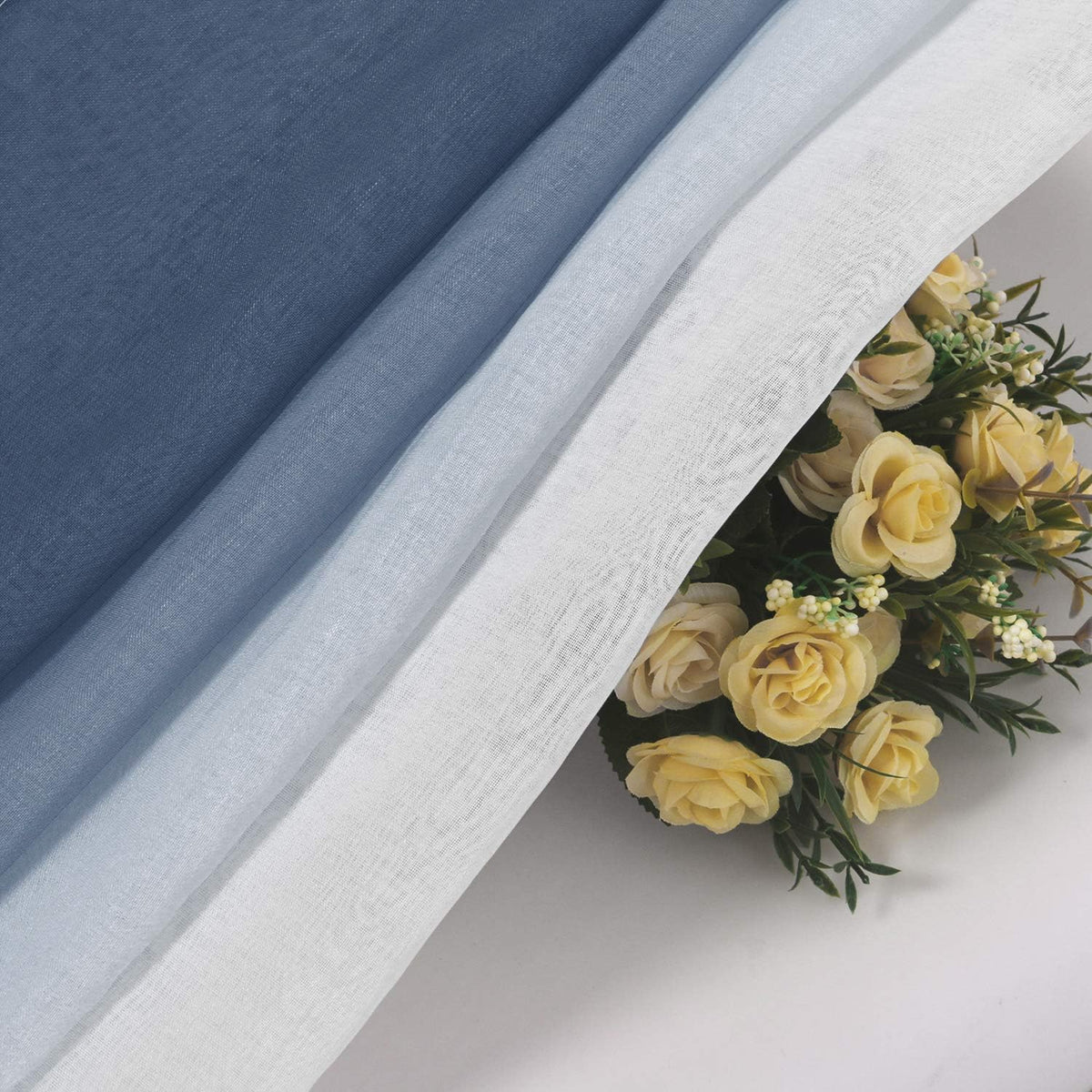 DWCN Blue Linen Ombre Sheer Curtains - Semi Voile Gradient Grommet Top Curtains for Bedroom and Living Room, Set of 2 Window Curtain Panels, 52 x 84 Inches Long, Denim Blue