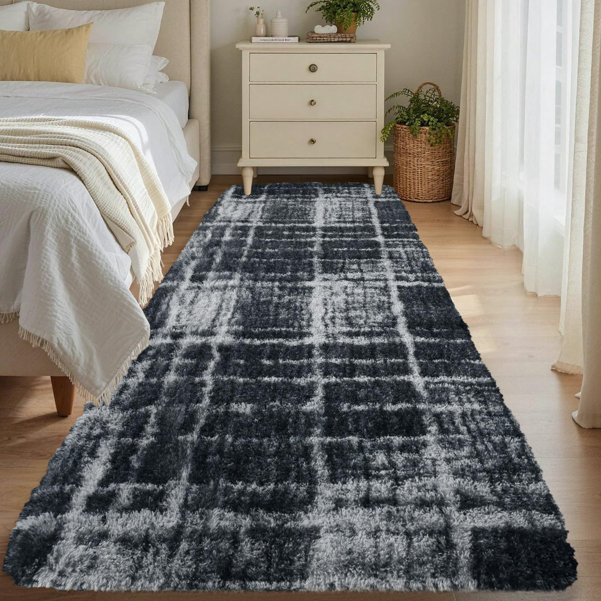 Noahas 2x6 Black Fluffy Soft Runner Rug Non-Slip for Bedroom Dorm Hallway