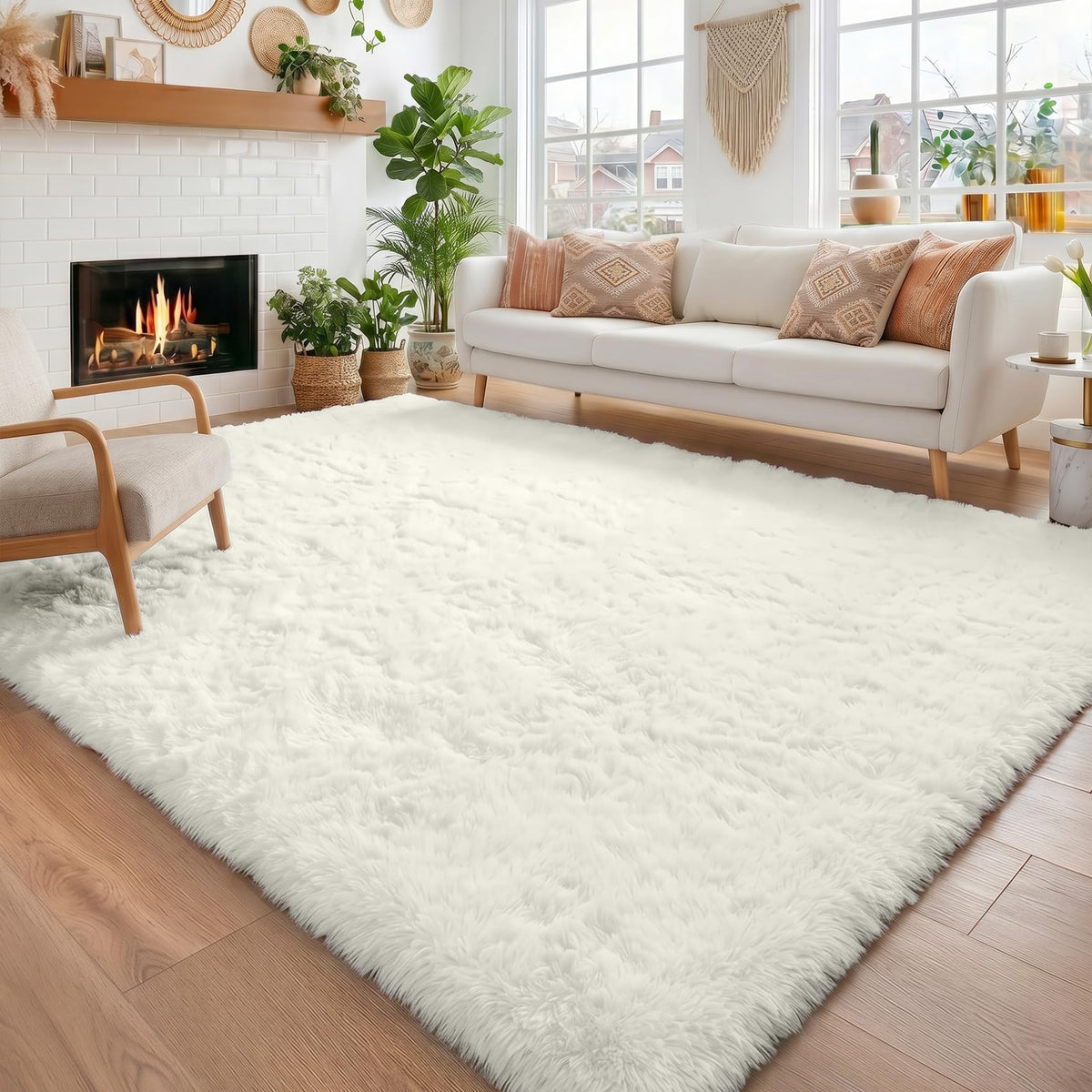 Amdrebio Light Pink Fluffy Fuzzy Area Rug 4x6 for Girls Bedroom Kids Room
