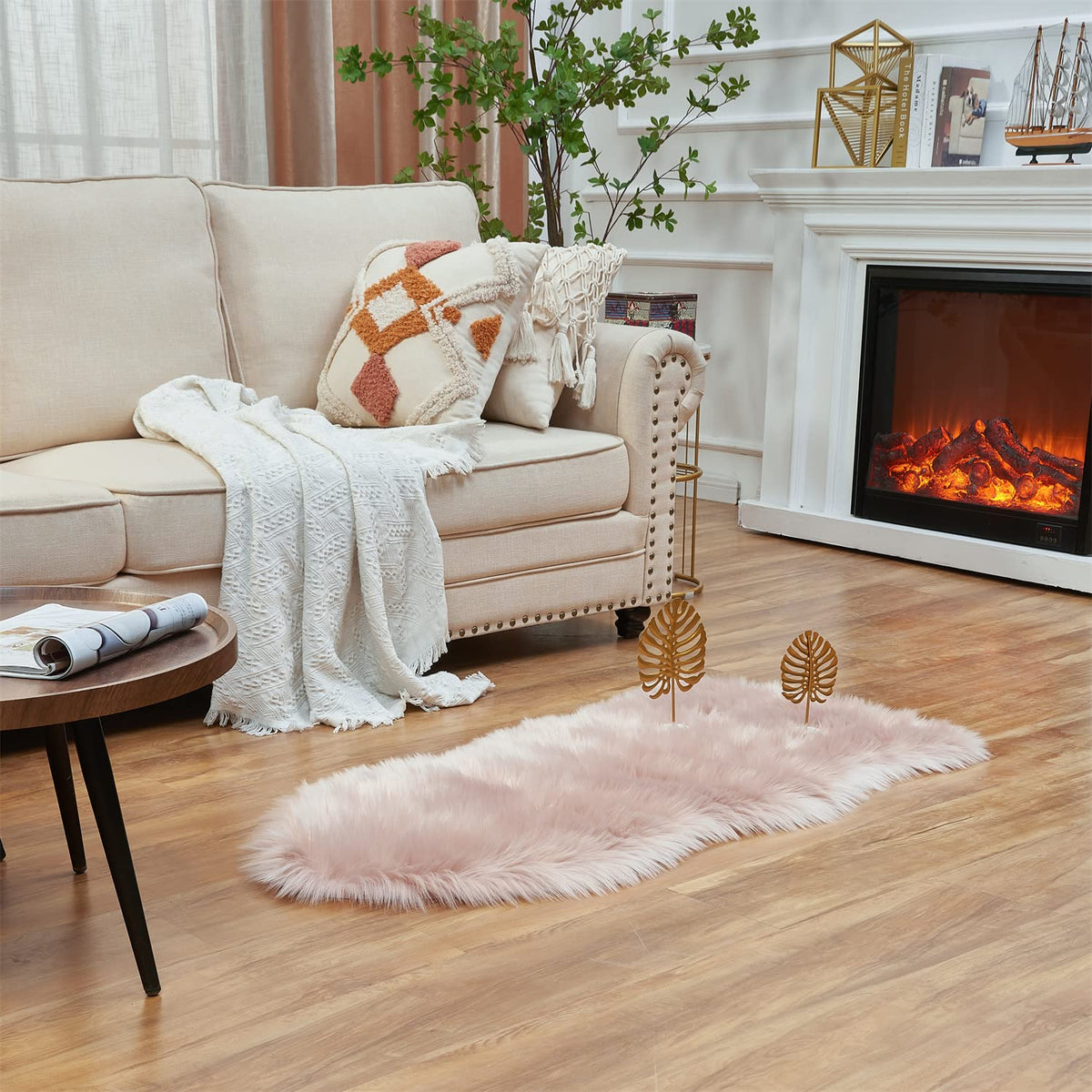 EasyJoy Ultra Soft Fluffy/Fuzzy Shaggy Area Rug Faux Fur Chair Cover Seat Pad for Bedroom Floor Sofa Living Room (2 x 6 ft Sheepskin, Beige)