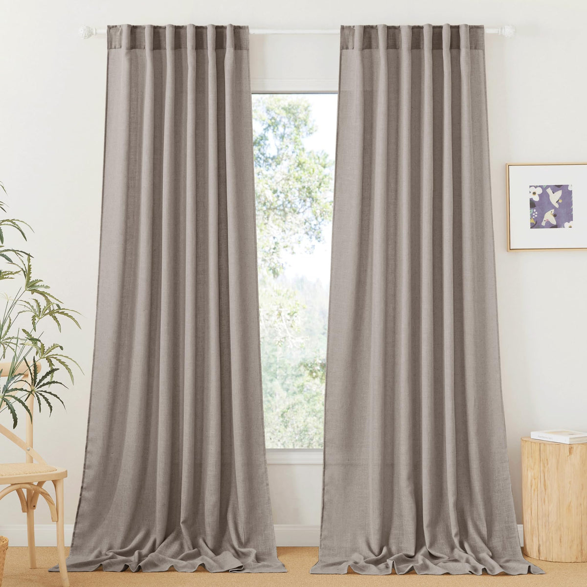 RYB HOME White Sheer Curtains for Living Room Patio Glass Door, W52 x L95
