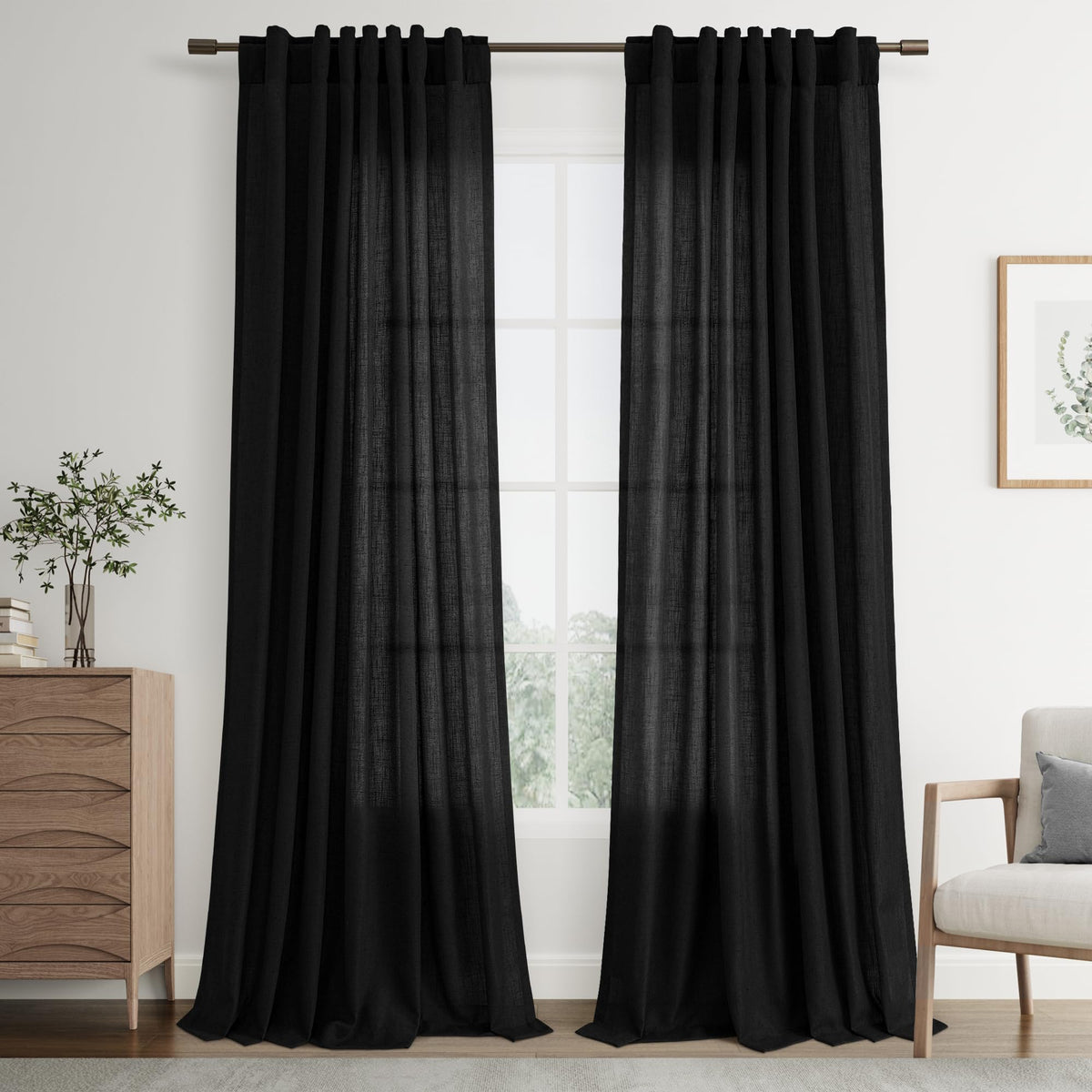 Joywell Linen Sheer Curtains 84 Inches Long for Living Room Beige Cream