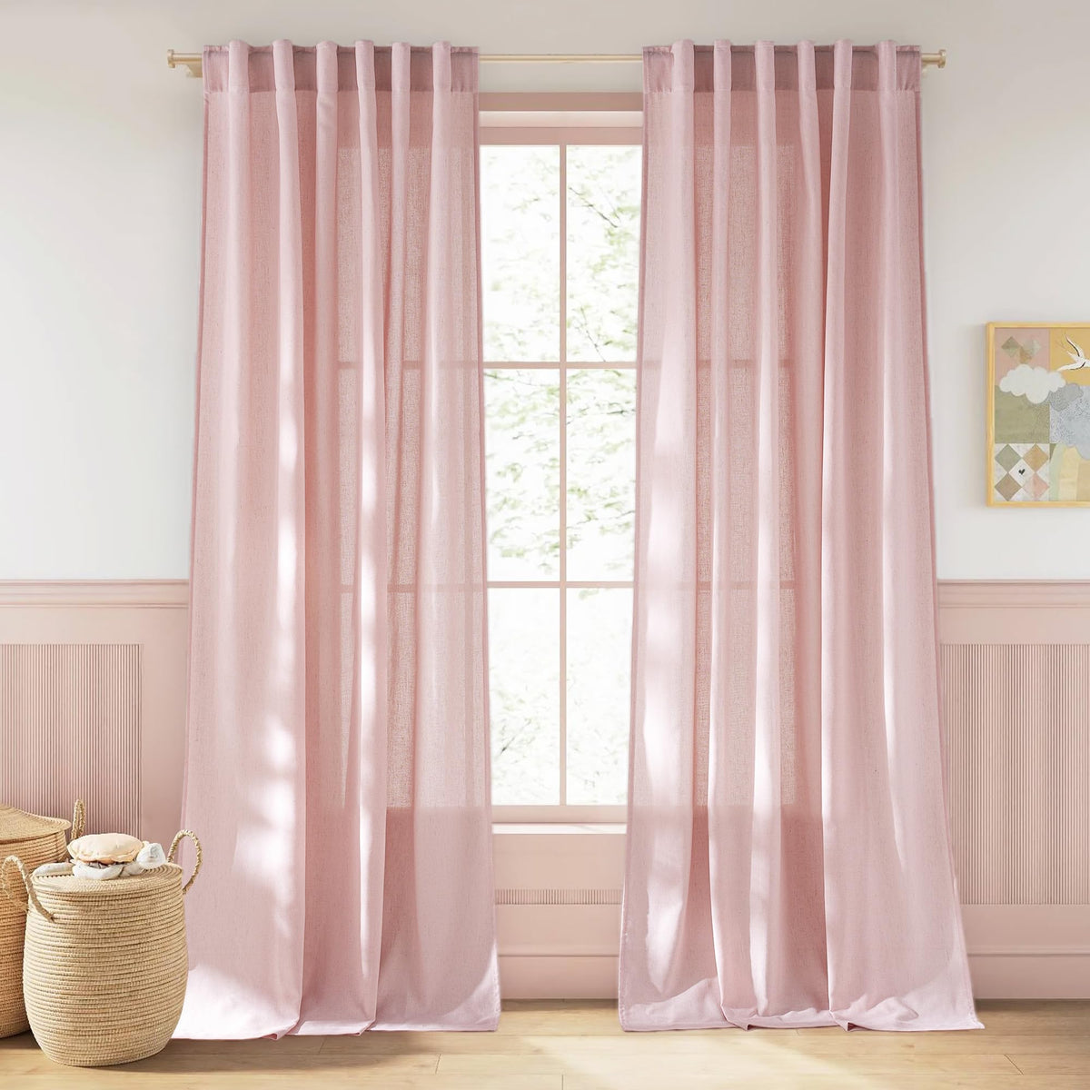 NICETOWN Natural Linen Curtains & Drapes for Windows 84 inch Long, Rod Pocket & Back Tab Thick Flax Semi Sheer Privacy Assured with Light Filtering for Bedroom/Living Room, W55 x L84, 2 Pieces