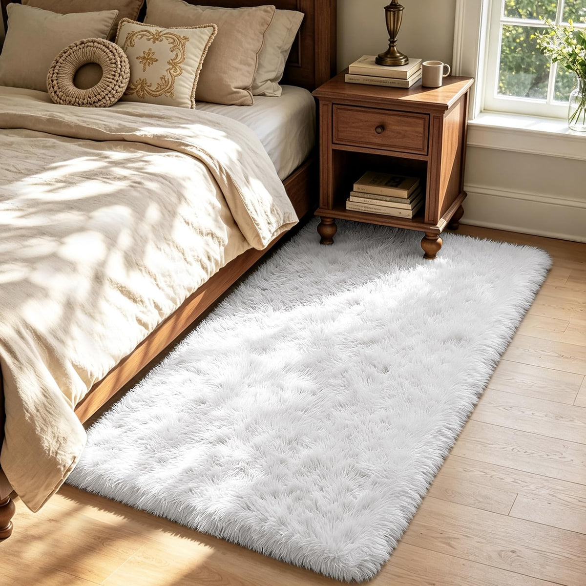 Beige 8x10 Area Rugs for Living Room, Fluffy Shag Rug Large Bedroom Carpet