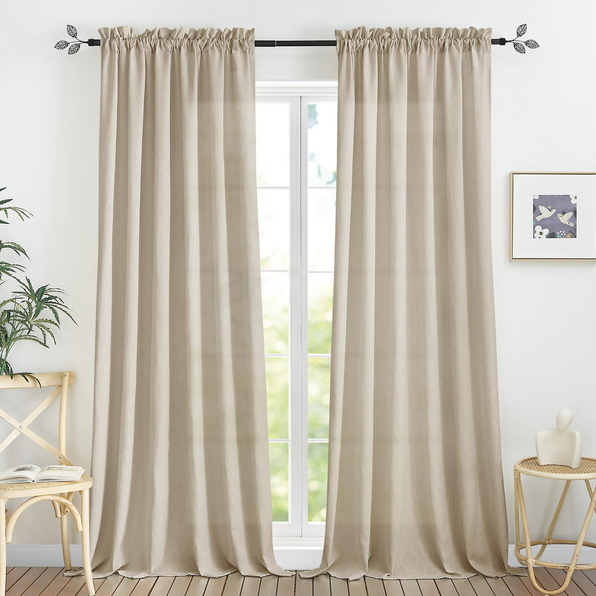 RYB HOME White Semi Sheer Curtains 84 inches Long for Living Room
