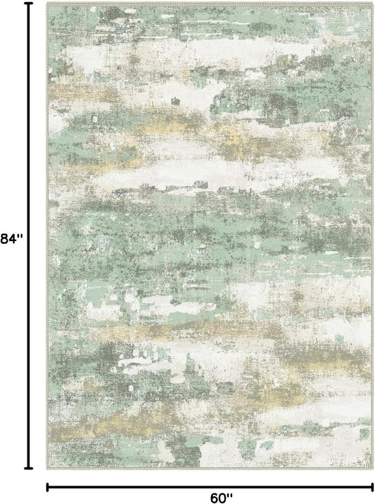 BEIMO 5x7 Green Abstract Area Rug, Washable Non-Slip for Bedroom