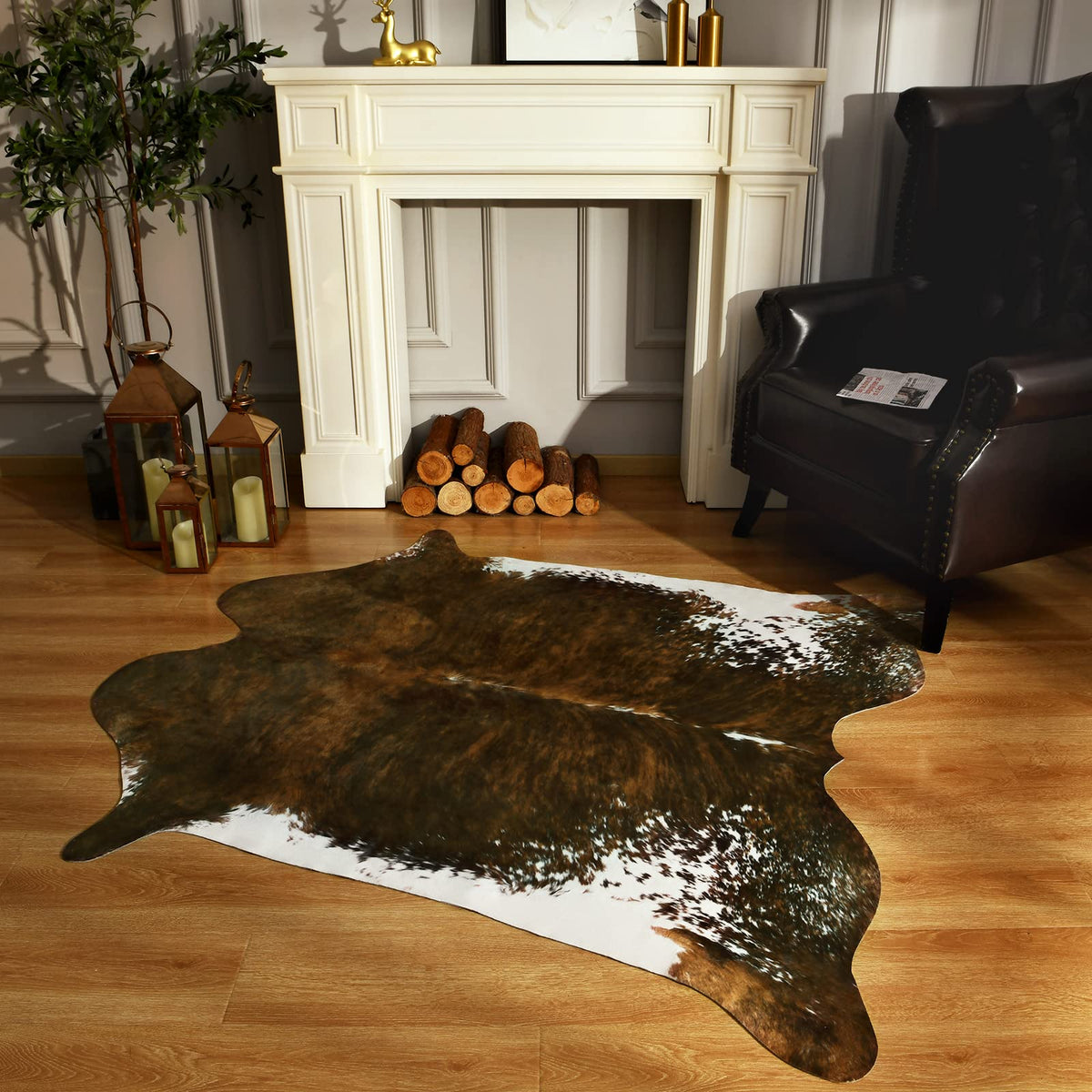 BENRON Faux Cowhide Rug, Cow Print Rug for Living Room Bedroom 4.6x5.2ft