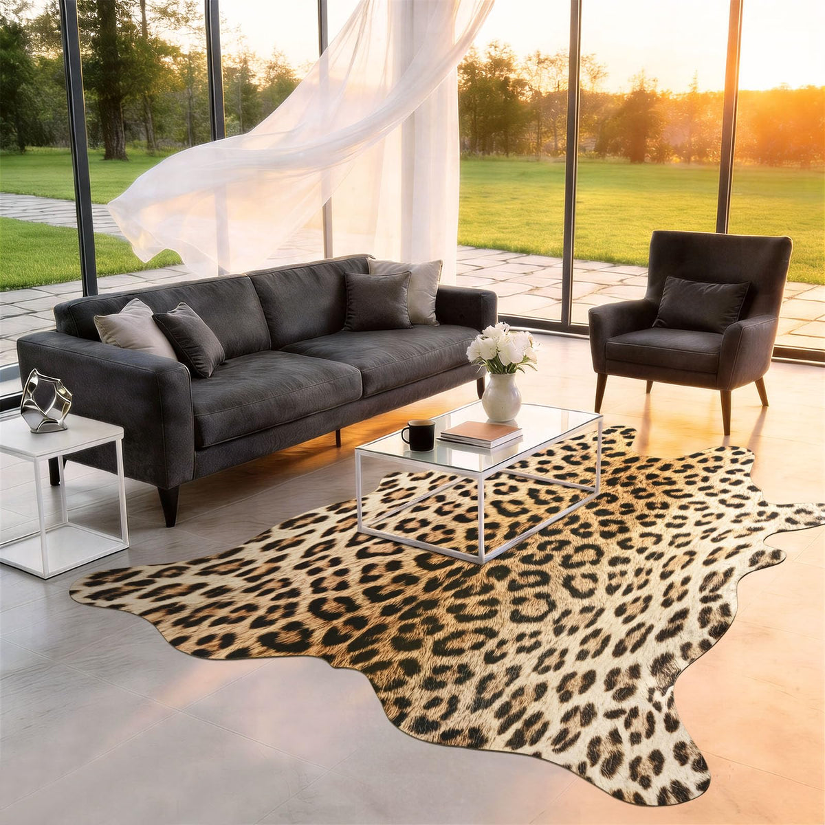BENRON Faux Cowhide Rug, Cow Print Rug for Living Room Bedroom 4.6x5.2ft