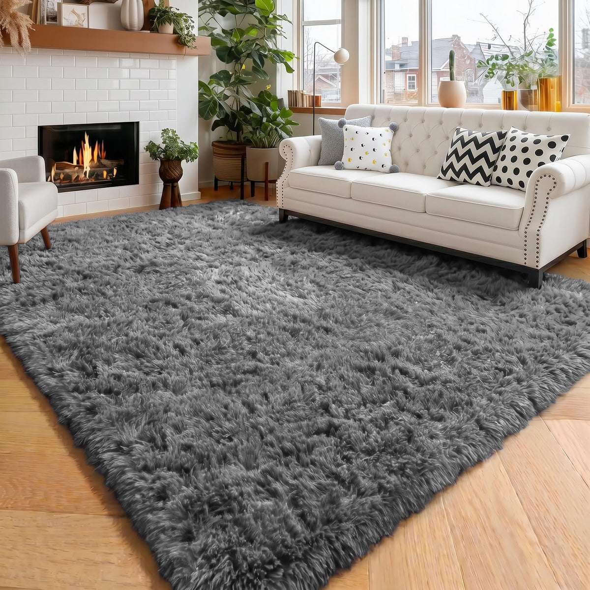 Amdrebio Light Pink Fluffy Fuzzy Area Rug 4x6 for Girls Bedroom Kids Room