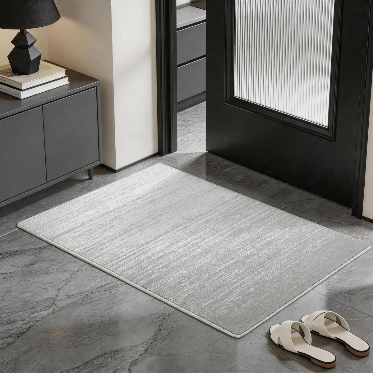 8x10 Washable Area Rug, Black Solid Area Rugs for Living Room & Bedroom
