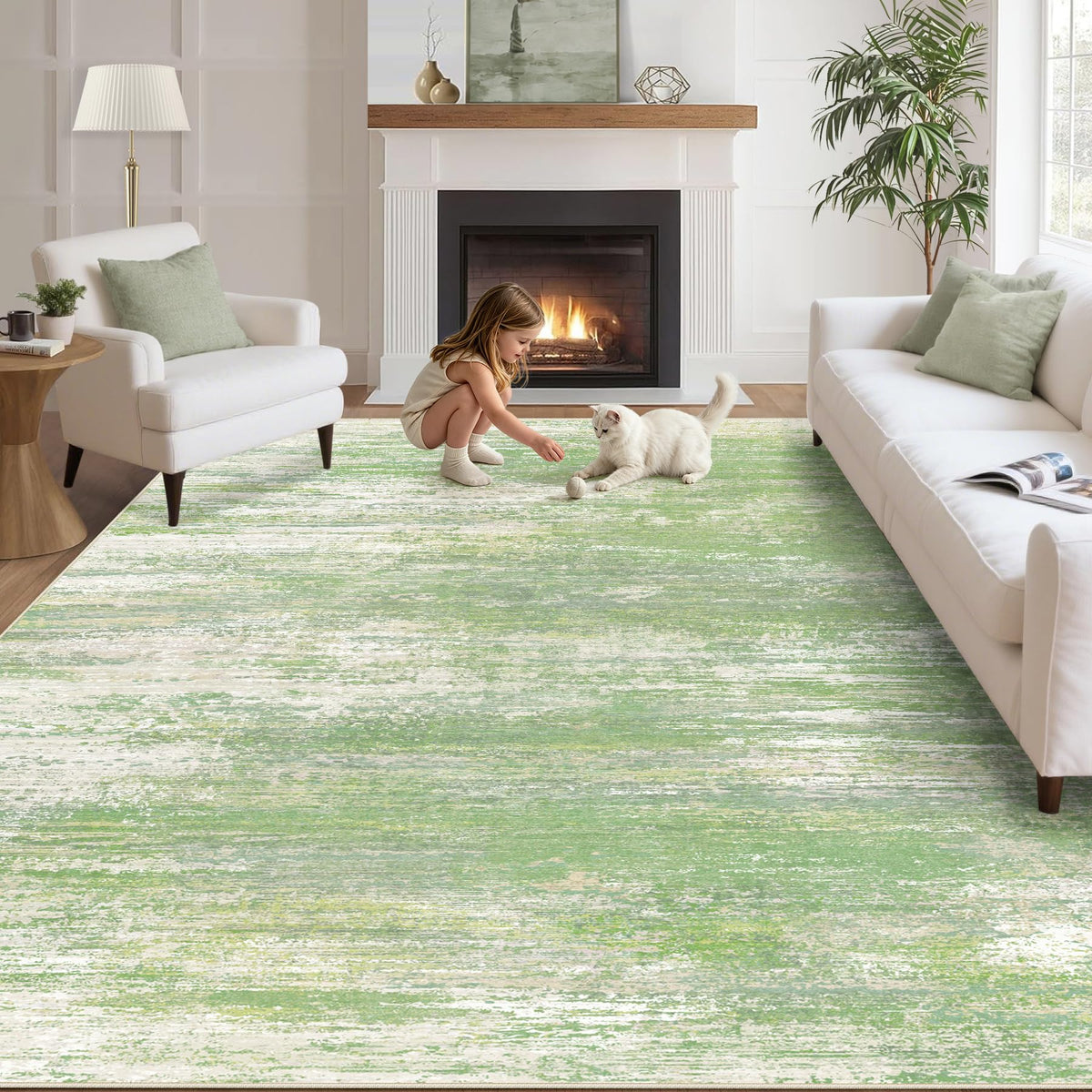 Washable Rug 8x10 Area Rugs for Living Room: Large Neutral Soft Rug Abstract Non Slip Low Pile Modern Carpet for Bedroom Kitchen Nursery Office Dining Room Indoor (Beige, 8'x10')