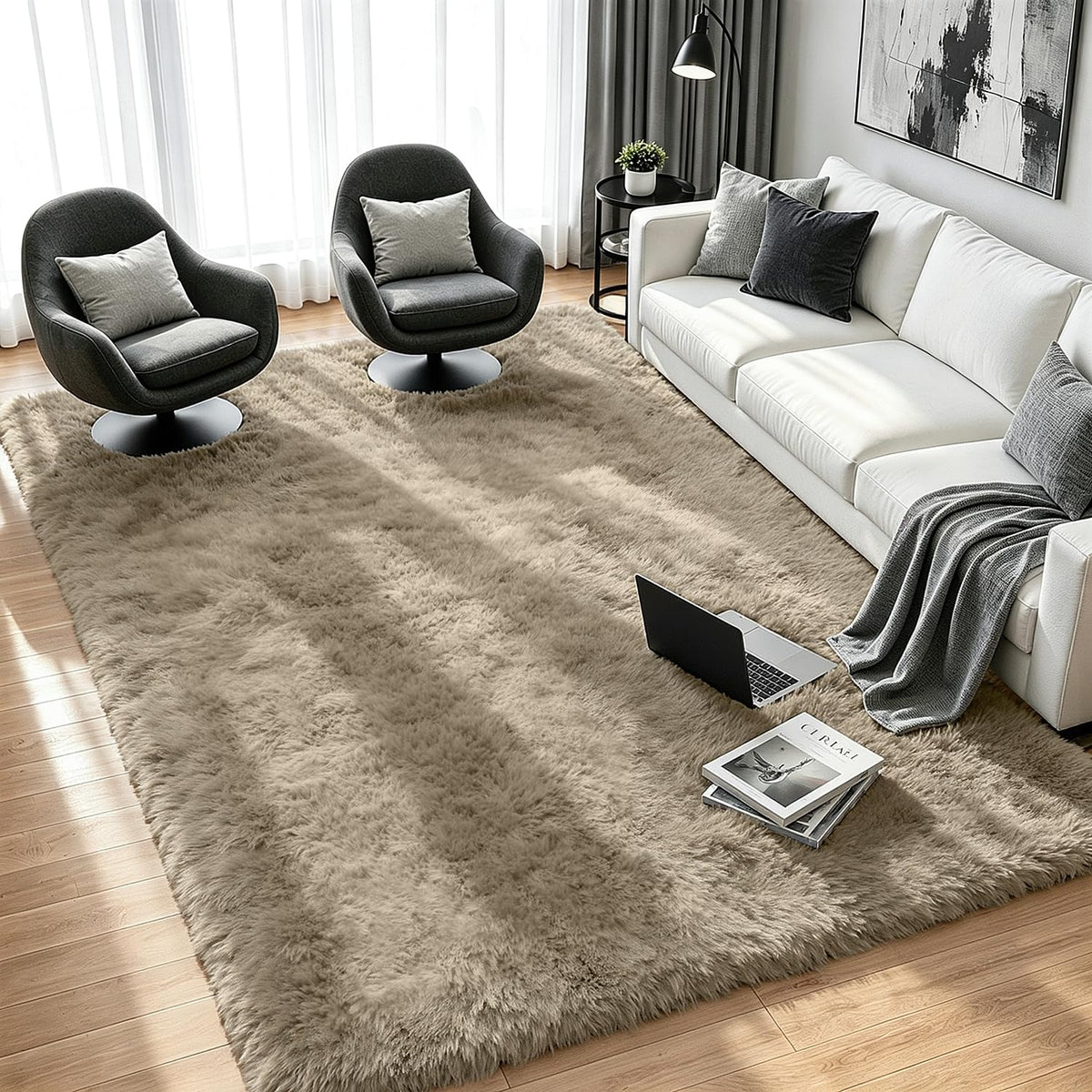 8x10 Black Area Rug for Living Room Bedroom, Soft Fluffy Fuzzy Fur Shag Rug