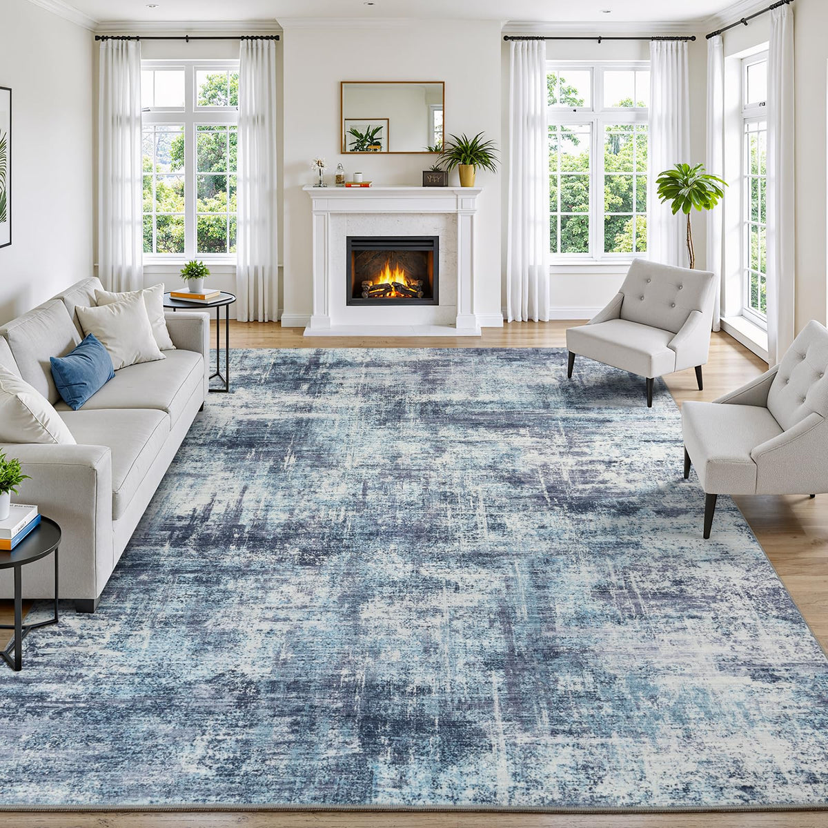 8x10 Area Rug for Living Room, Abstract Washable Non-Slip Large Rugs, Gold