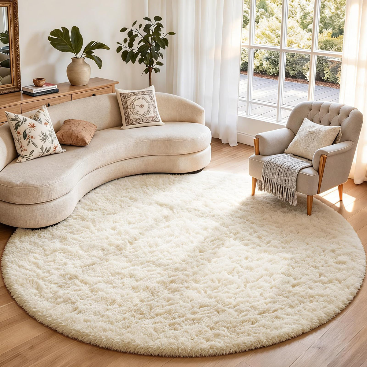 Ophanie 5x7 Area Rugs for Living Room Ivory, Fluffy Shag Large Fuzzy Plush Soft Rug, Shaggy Floor Big Carpets for Bedroom Nursery, Kids Home Decor Aesthetic with Over 99 pcs Pile fibers