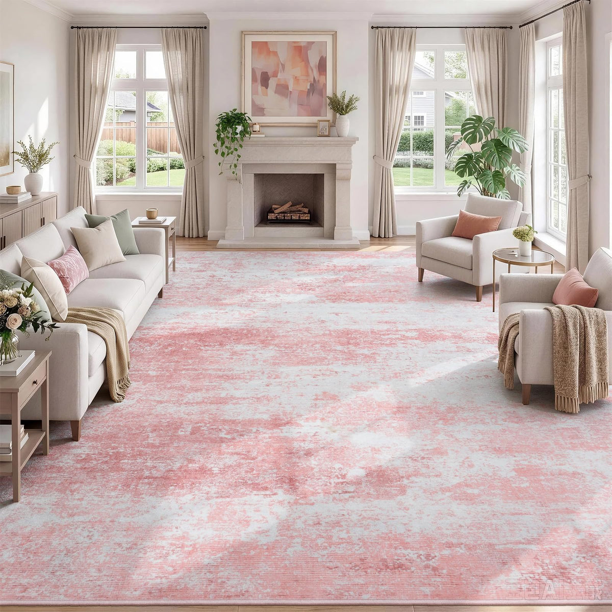 8x10 Area Rug for Living Room, Abstract Washable Non-Slip Large Rugs, Gold