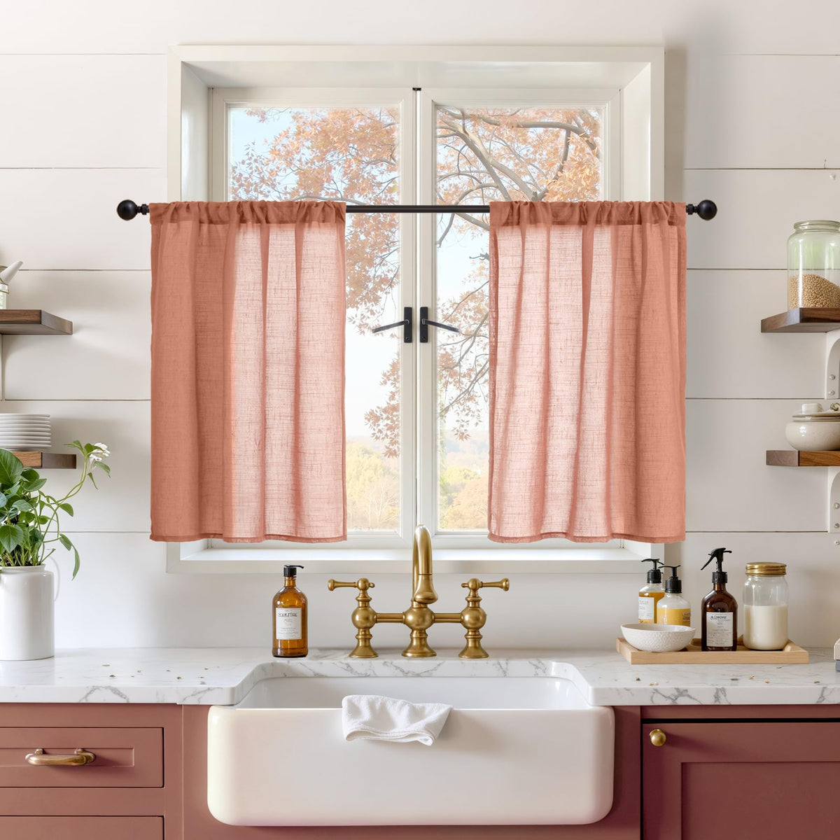 BGment Linen Sheer Curtains 84 Inches Long 2 Panels Set for Living Room