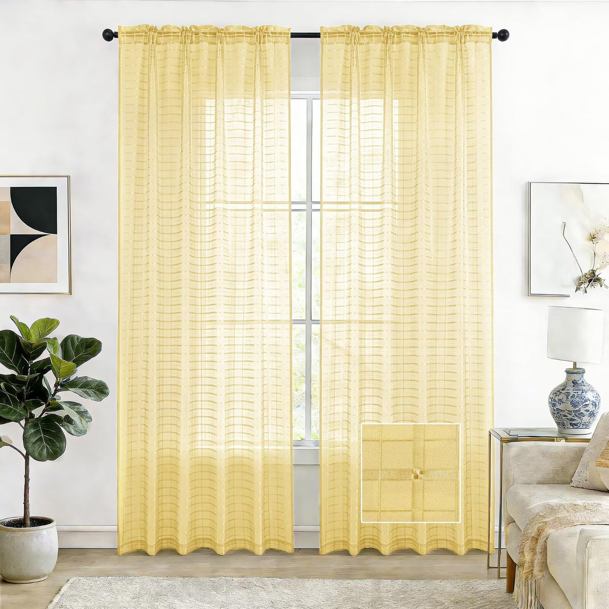 SpaceDresser Basic Rod Pocket Sheer Voile Window Curtain Panels White 1 Pair 2 Panels 52 Width 84 Inch Long for Kitchen Bedroom Children Living Room Yard(White,52 W x 84 L)