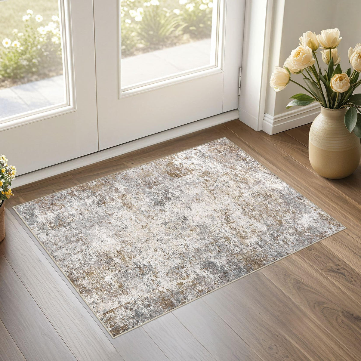 UERMEI 8x10 Area Rug Living Room Rugs - Washable Neutral Modern Abstract Soft Thin Large Rug Indoor Floor No Slip Rug Carpet for Bedroom Under Dining Table Home Office Decor - Brown Grey