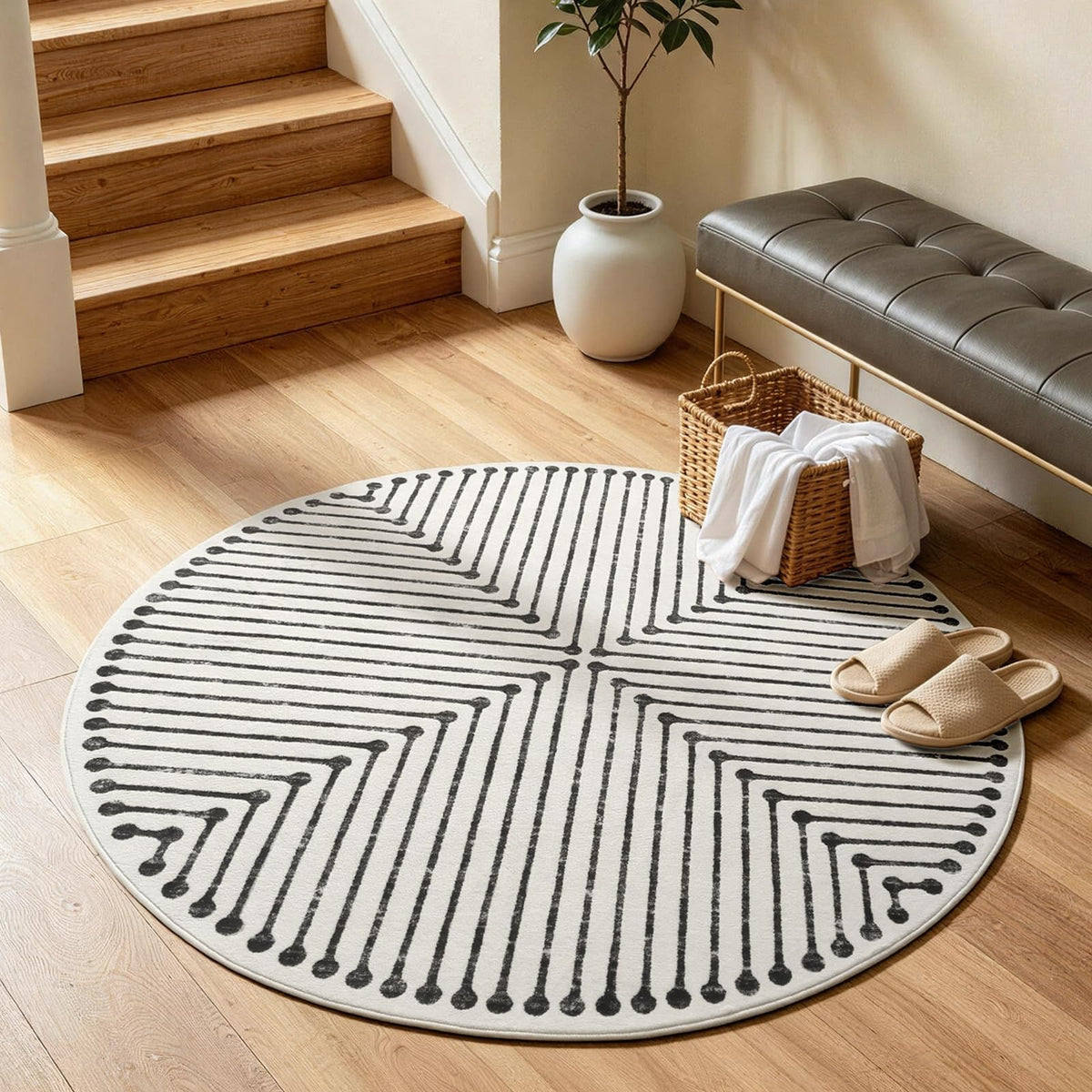 YIHOUSE Washable 5x7 Area Rugs for Living Room, Black and White Striped Rug for Bedroom Playroom Non Slip Low Pile, Soft Modern Geometric Carpet for Entryway Home Office Decor