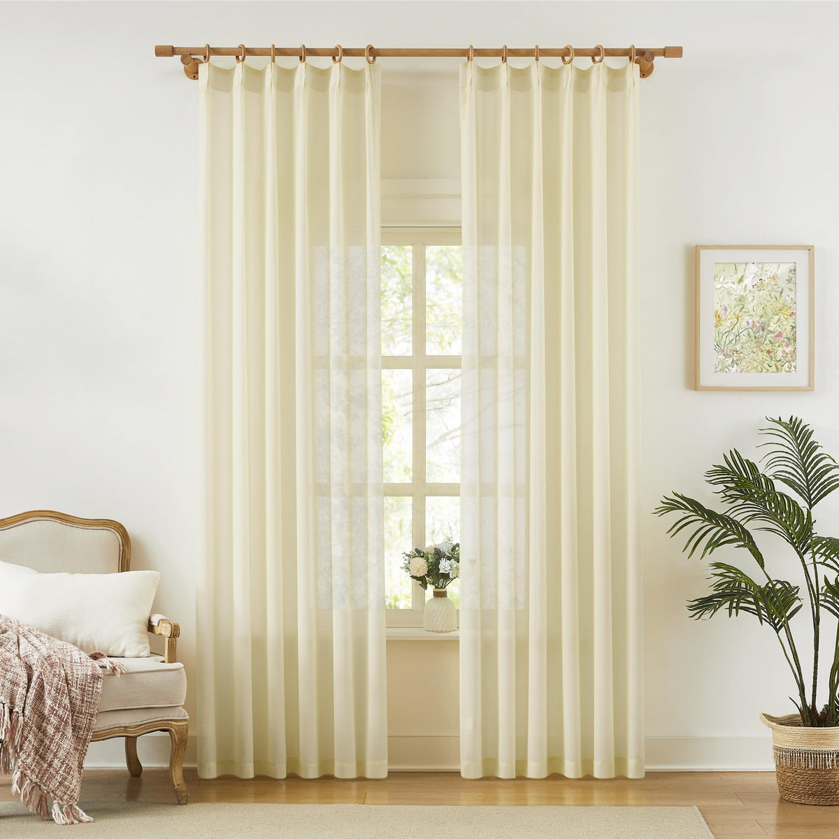 KangBang White Pinch Pleated Sheer Curtains 84 Inches Long 2 Panels