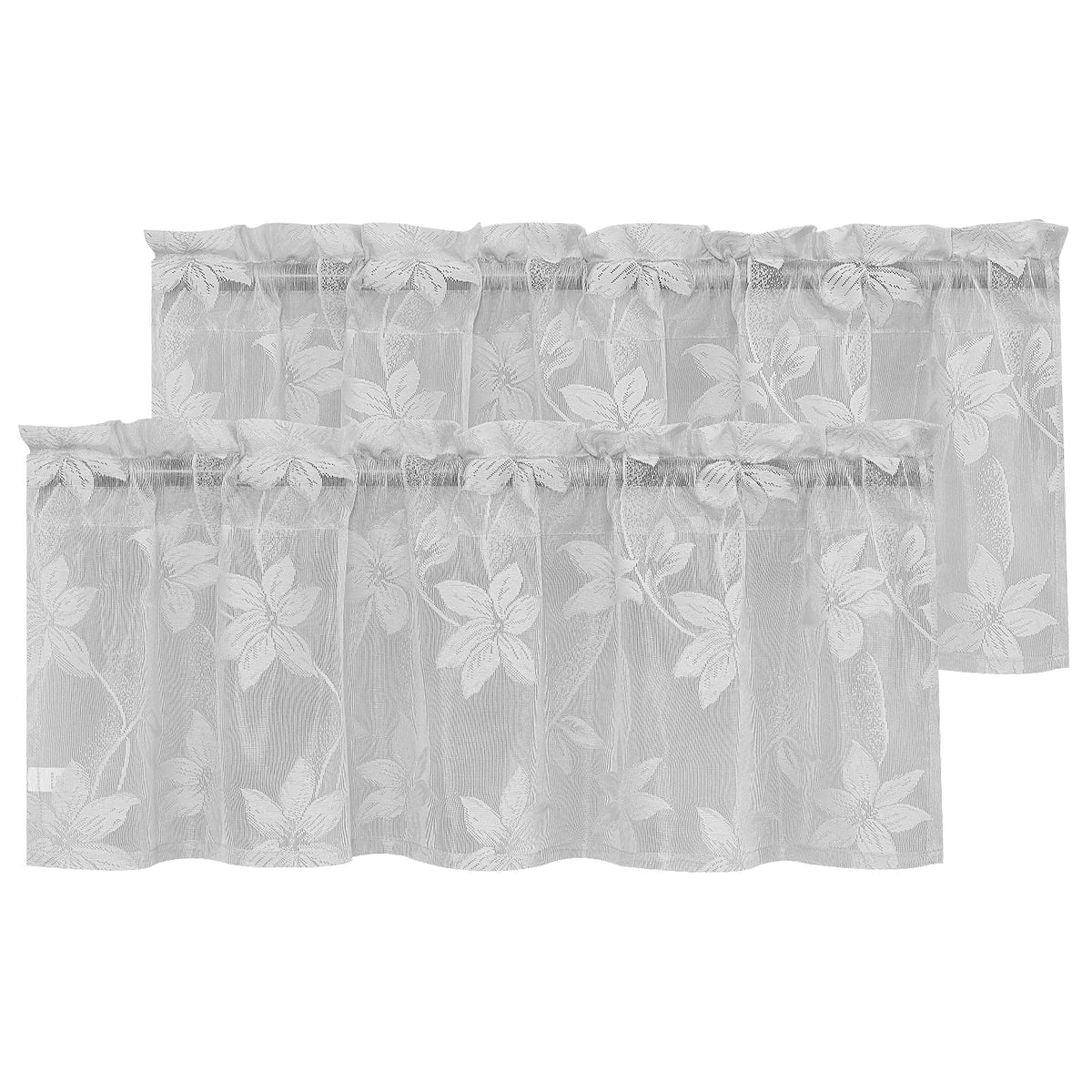 DWCN White Sheer Curtains - Short Curtains Floral Lace Design Rod Pocket Window Voile Sheer Drapes for Bedroom Kitchen Small Window 42 x 54 inch Length, 2 Panels White