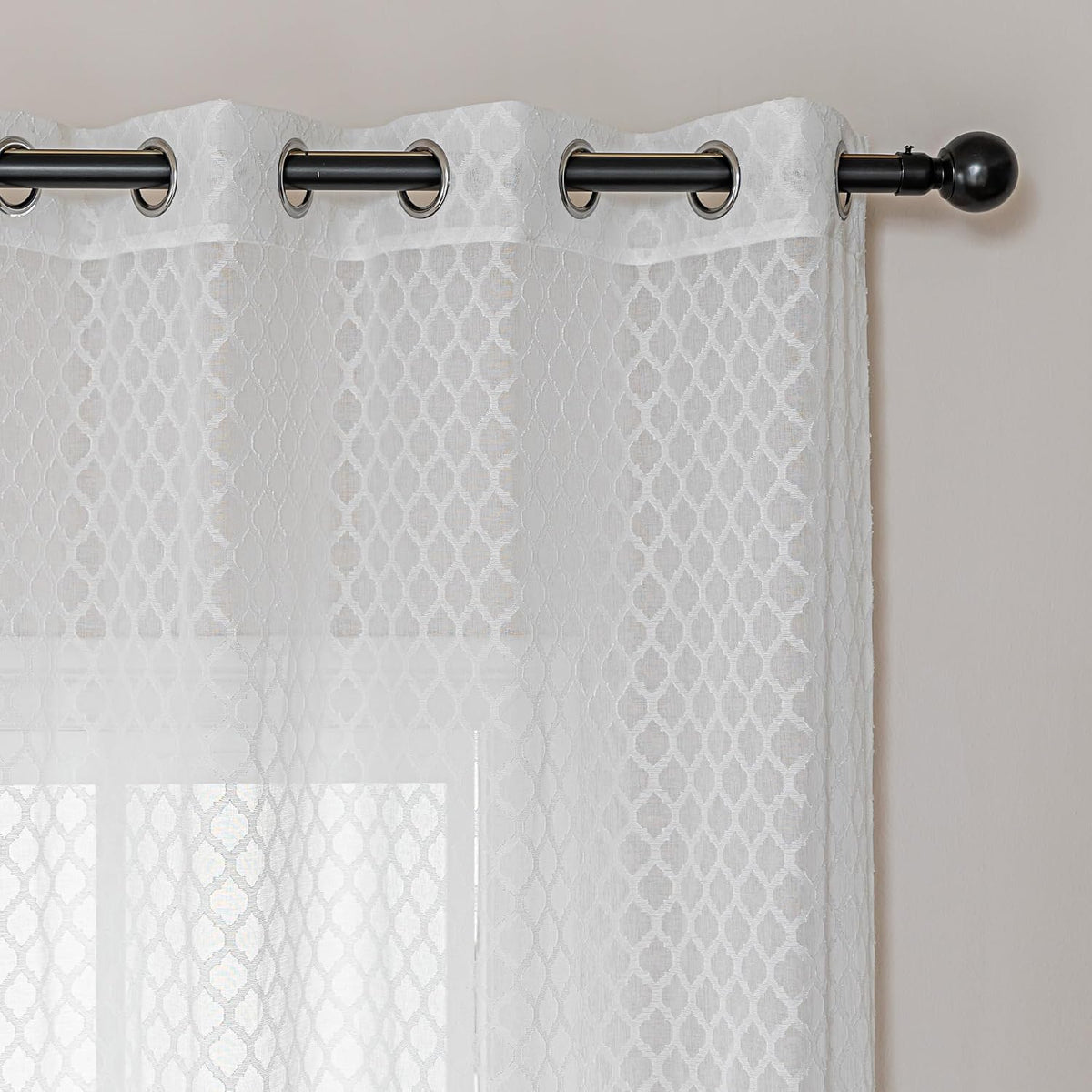 Amazon Basics Lace Sheer Curtains for Living Room and Bedroom, 2-Panel Set with Grommet, 42" W × 63" L, White Cloverleaf