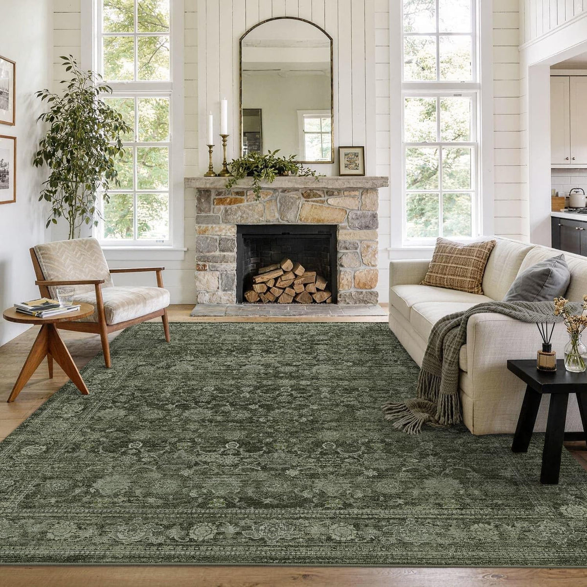 8x10 Washable Boho Area Rug, Dark Beige Farmhouse for Living Room