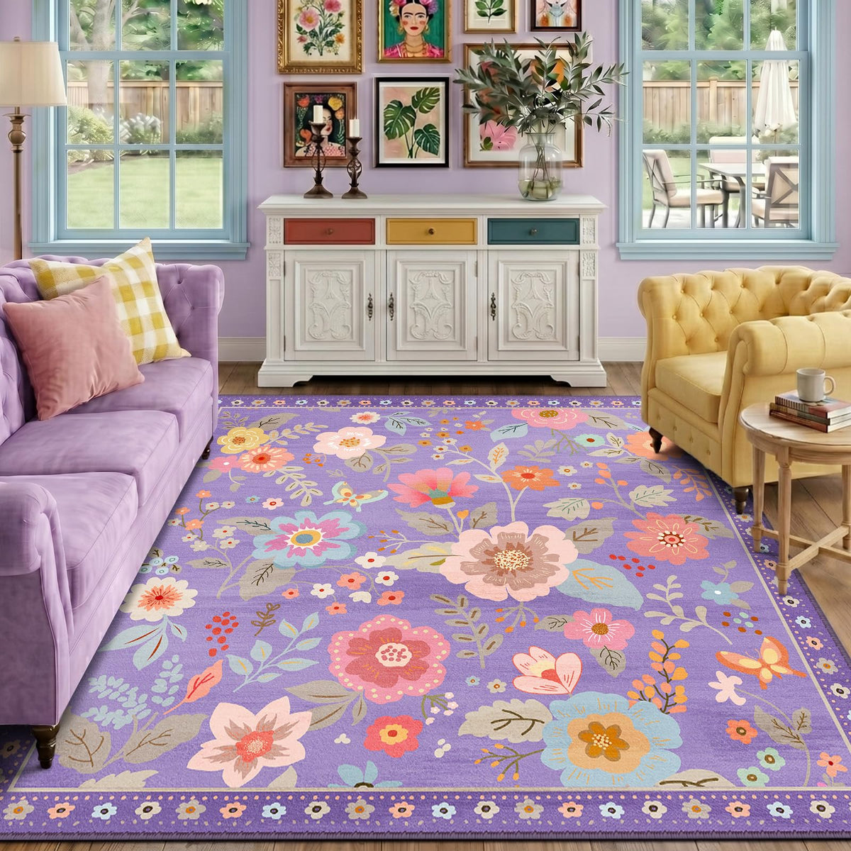 RELEANY Floral Washable 5x7 Area Rugs Pink