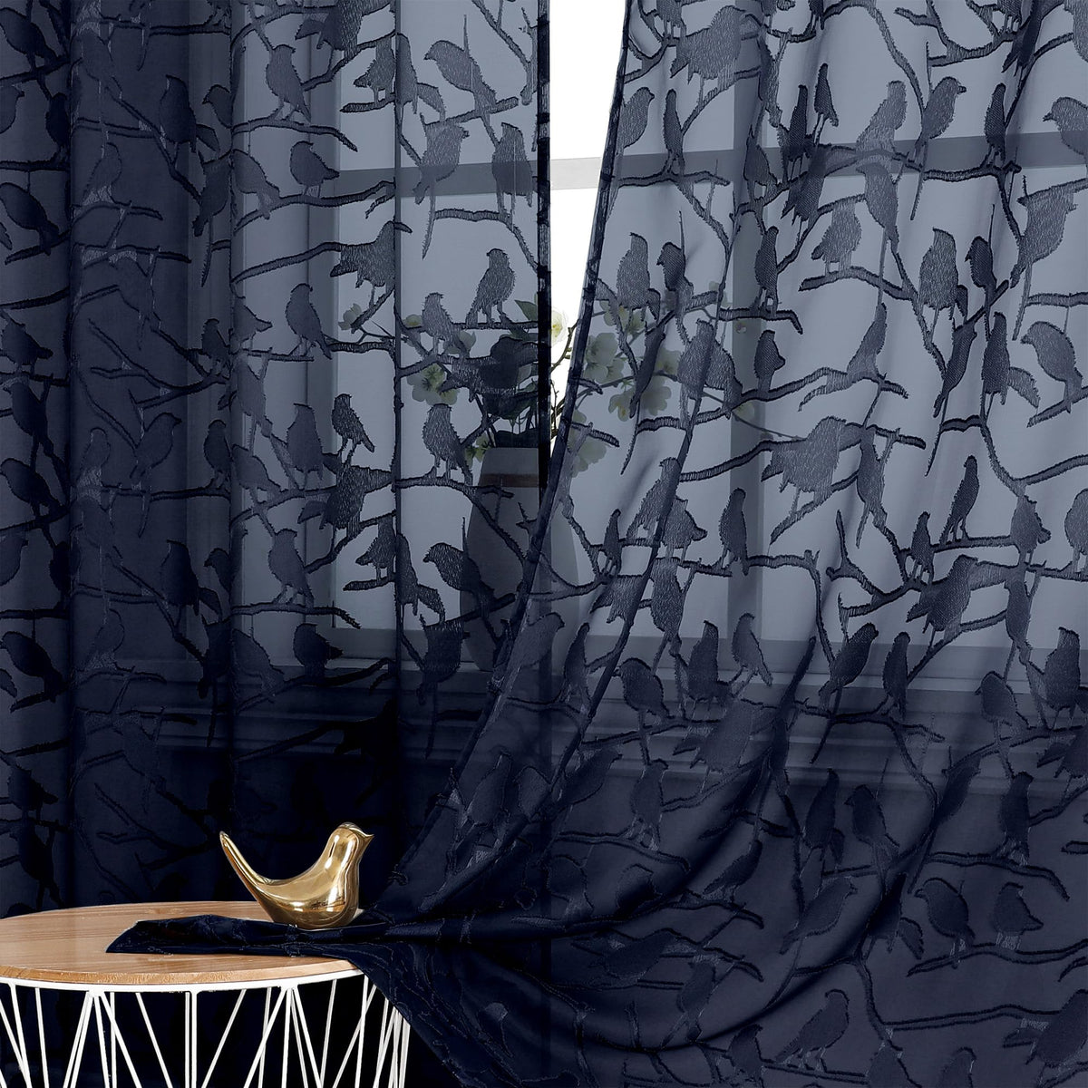 OVZME Sage Green Sheer Curtains 63 Inch Length 2 Panel Set, Light Filtering Bedroom Curtains with Dual Rod Pocket Top, Leaf Bird Clip Jacquard Sheer Farmhouse Window Drapes for Living Room, 2x38Wx63L