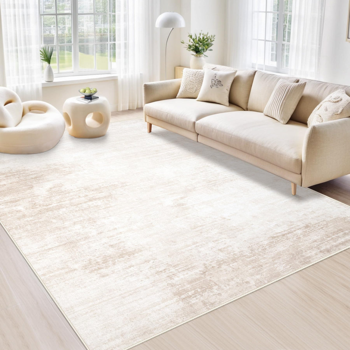 Area Rugs 8x10 Living Room: Washable Rug Modern Abstract Large Rugs Soft Non Slip Neutral Rug Stain Resistant Indoor Carpet for Bedroom Kitchen Dining Room Table Nursery Home Office Rugs(Beige,8'x10')