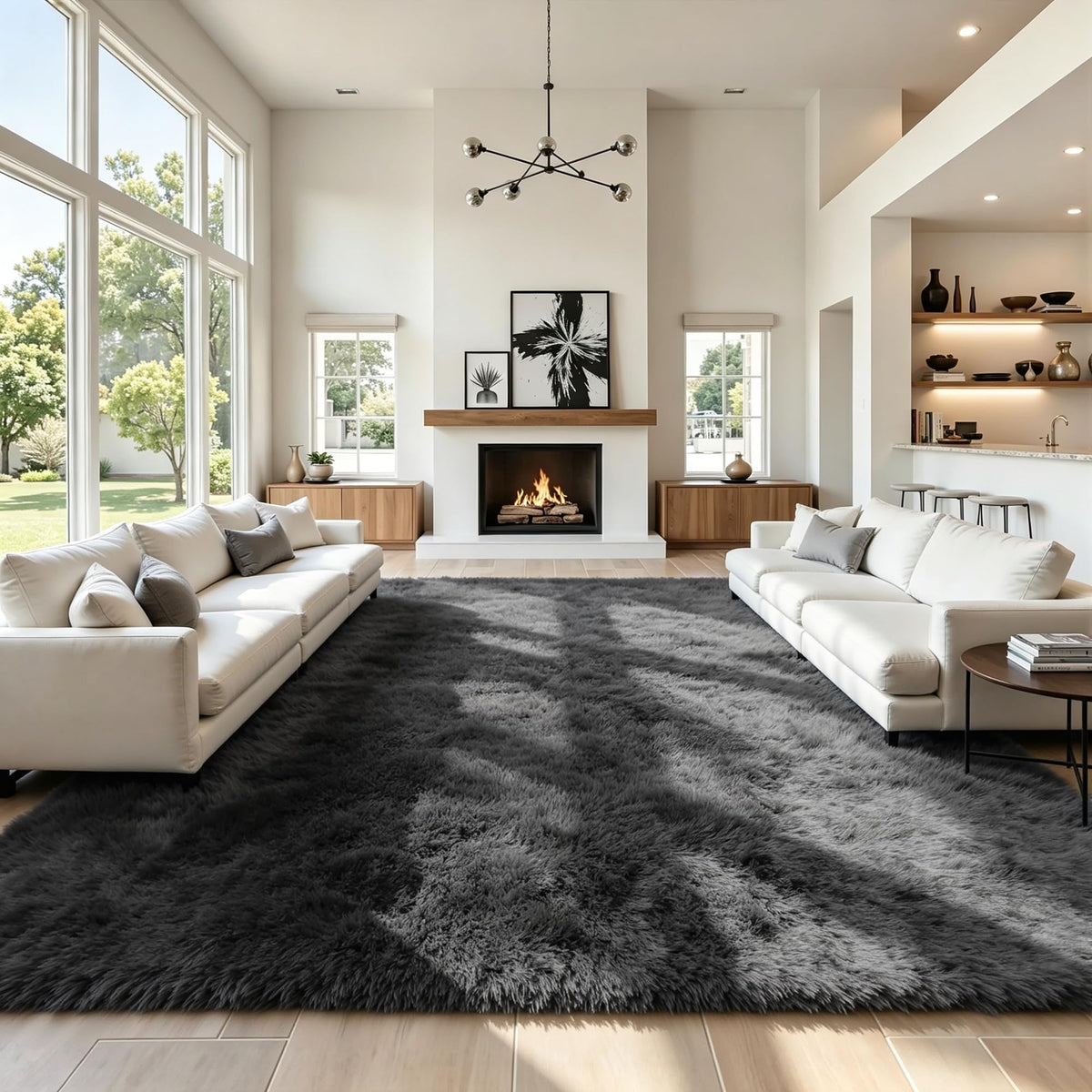 8x10 Black Area Rug for Living Room Bedroom, Soft Fluffy Fuzzy Fur Shag Rug