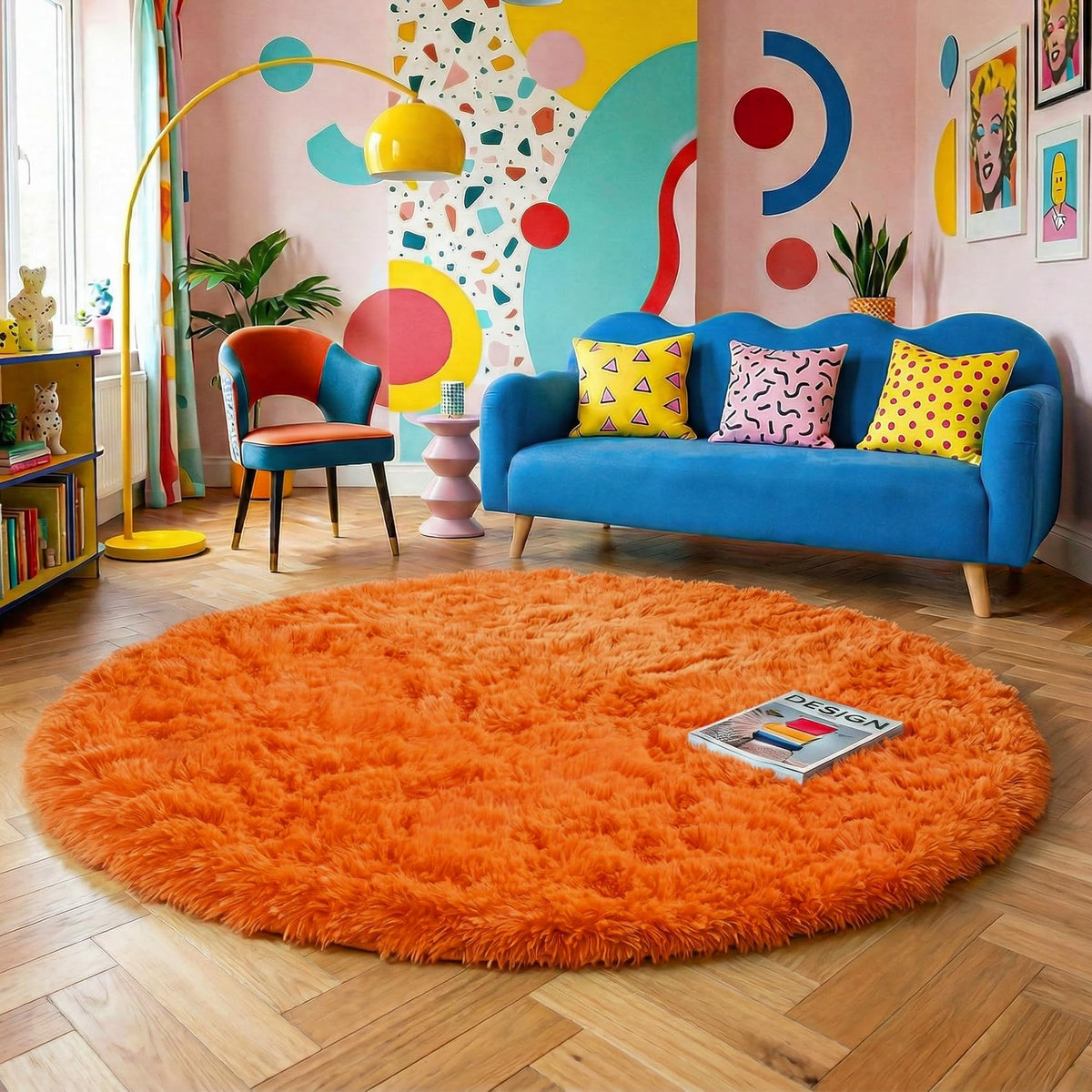 Amdrebio Pink Circle Round Fluffy Area Rug 4Ft for Girls Bedroom Kids Room