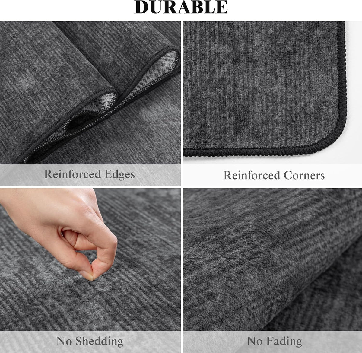 8x10 Washable Area Rug, Black Solid Area Rugs for Living Room & Bedroom