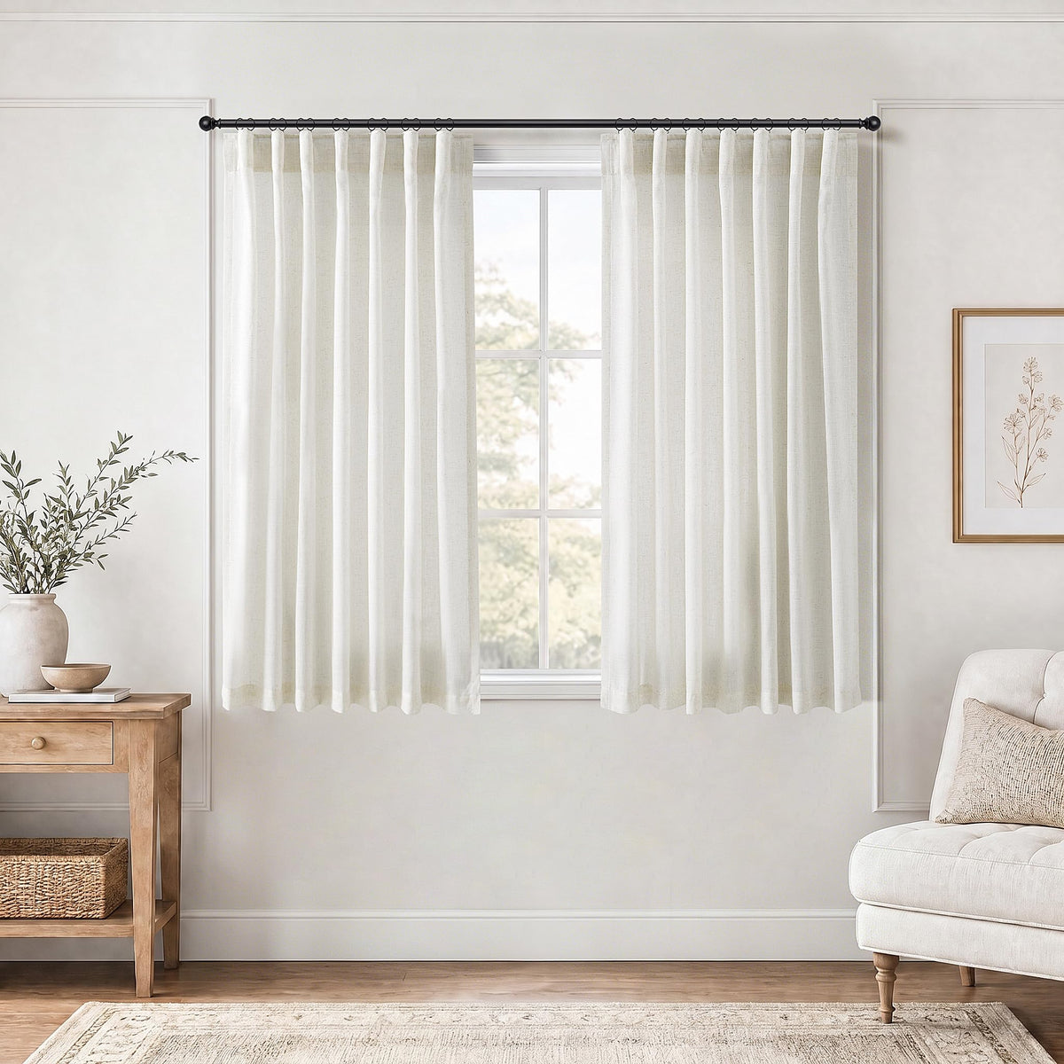 Jowels Natural Linen Curtains 84 Inches Long 2 Panels for Living Room