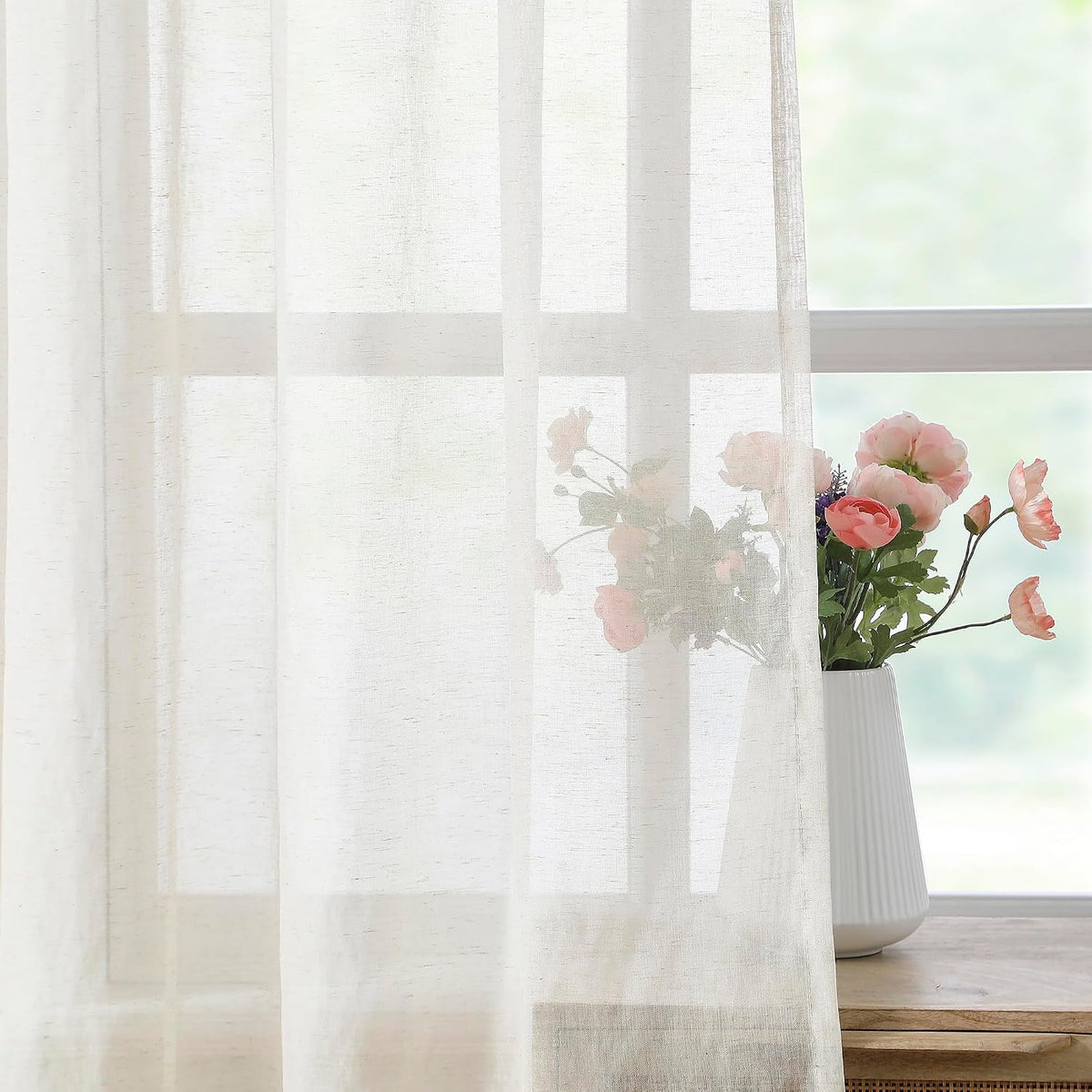 Flax Sheer Linen Curtains for Living Room 52"x84" 2pk Beige Natural White