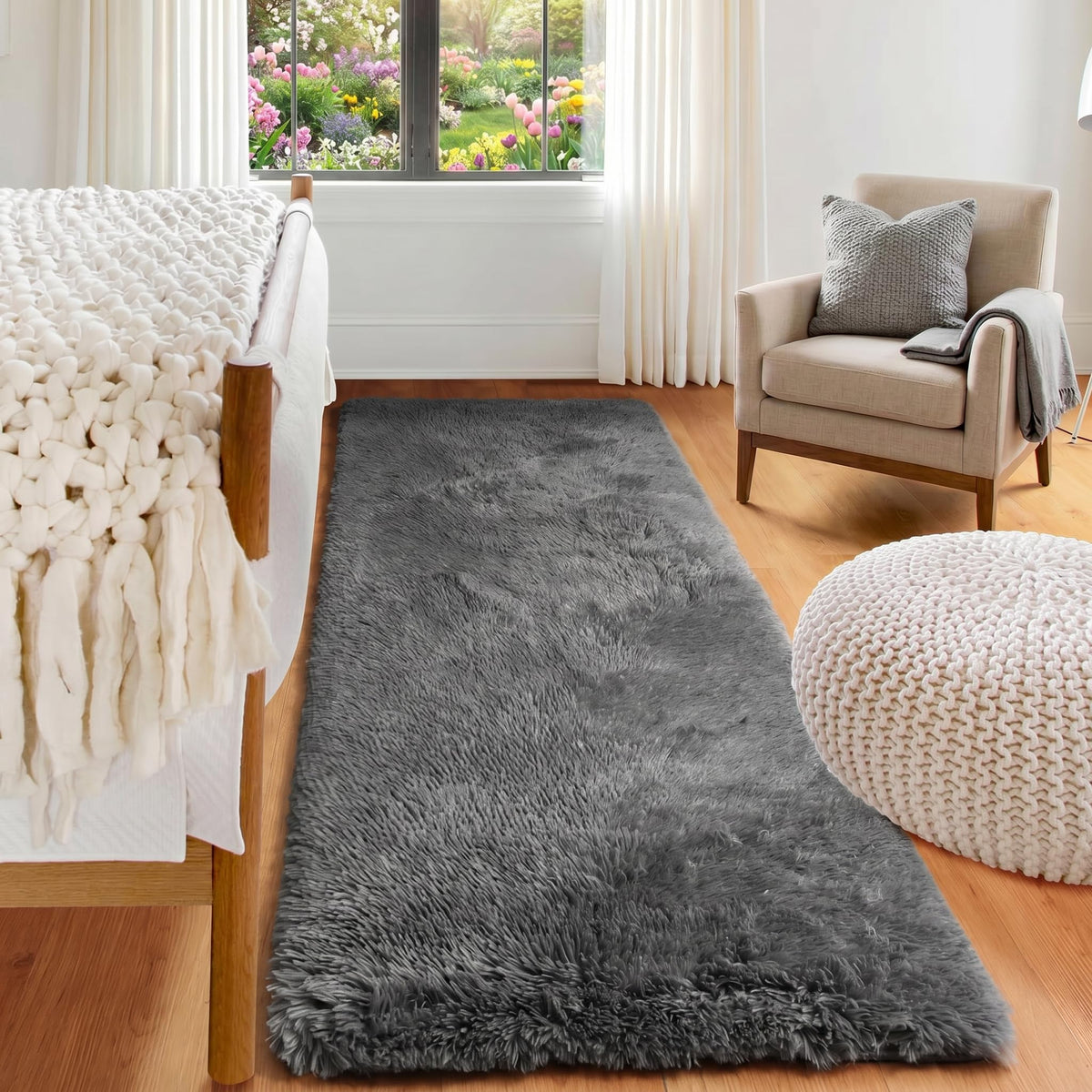 Runner Rugs for Bedroom Living Room, 2x6 Tie-Dyed Beige Hallway Area Rug