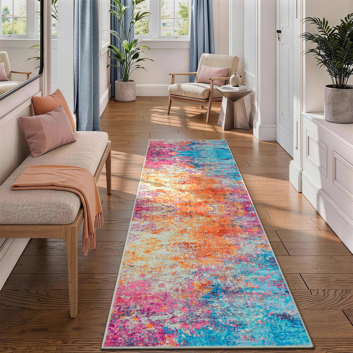 Rugflix 5x7 Area Rugs for Living Room, Colorful Rainbow Washable Rug