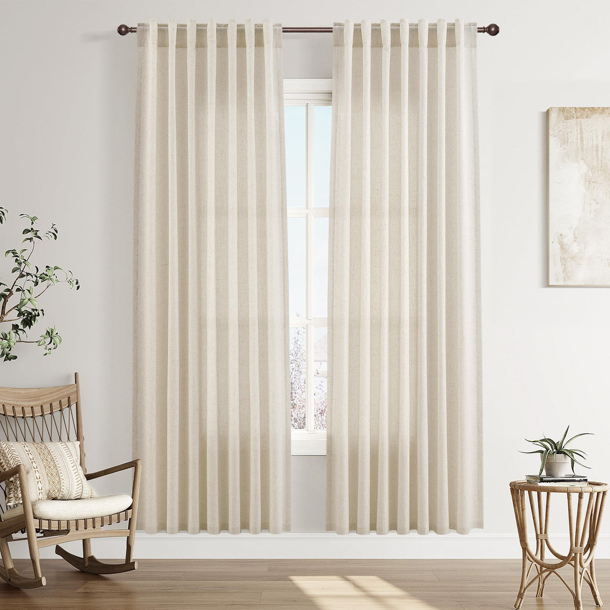 Joywell Linen Sheer Curtains 84 Inches Long for Living Room Beige Cream