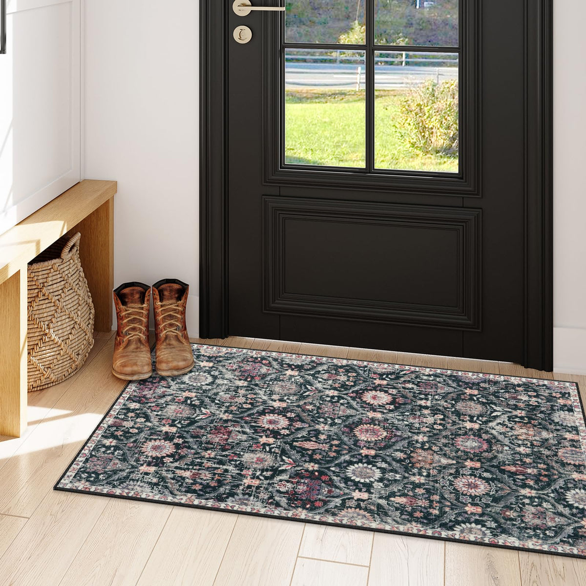 Lahome Moroccan Washable Small Area Rug, 3x5 Rug for Bedroom Living Room
