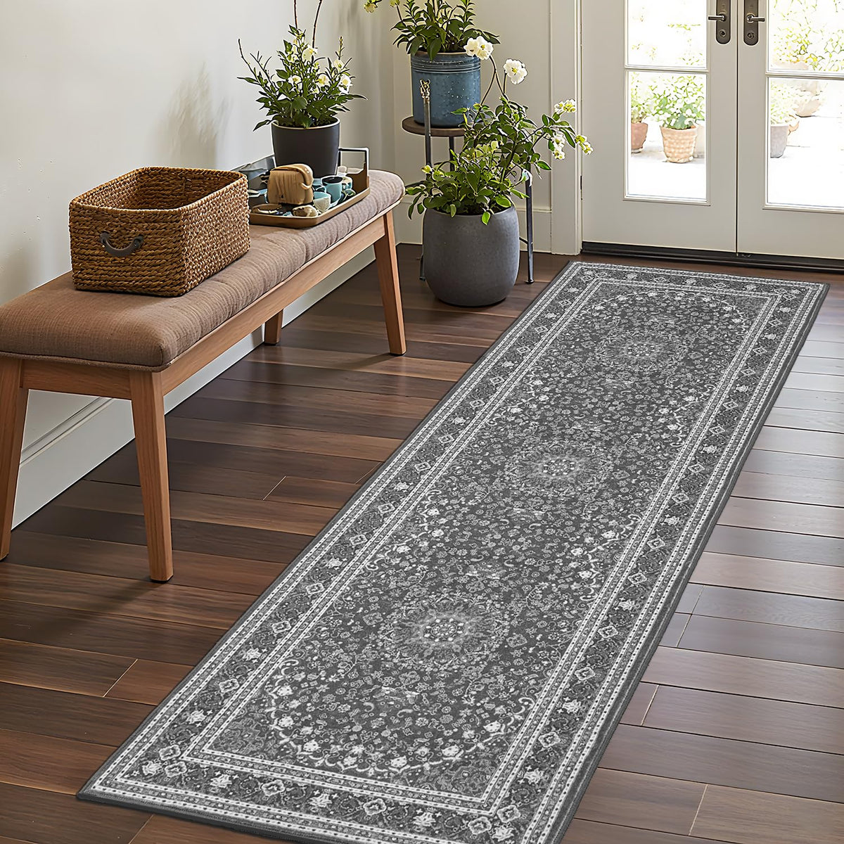 Lessymo 8 x 10 Area Rugs for Living Room, Machine Washable Rug Grey White
