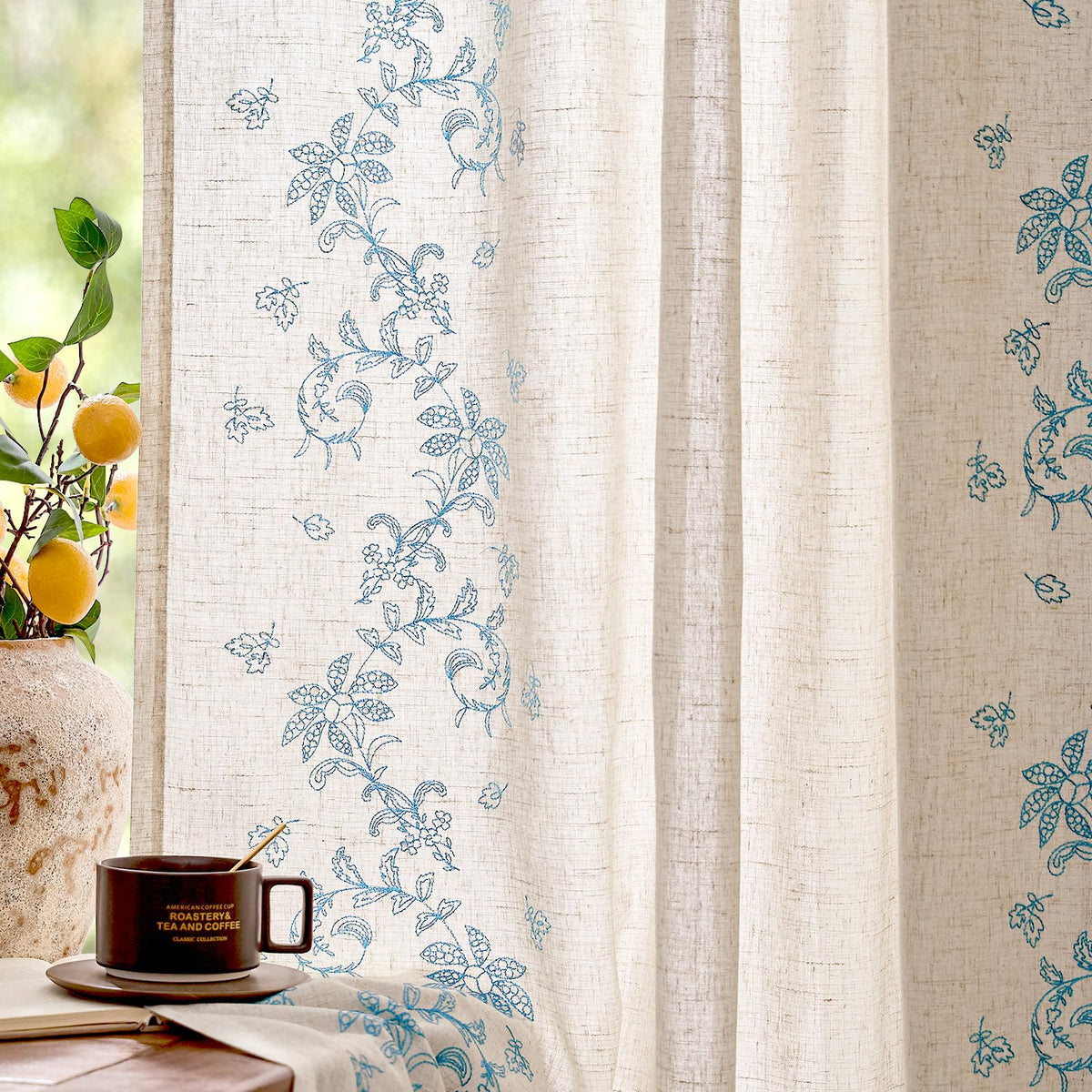 jinchan Floral Sheer Curtains, Back Tab 50x84 Inch, 2 Panels Green