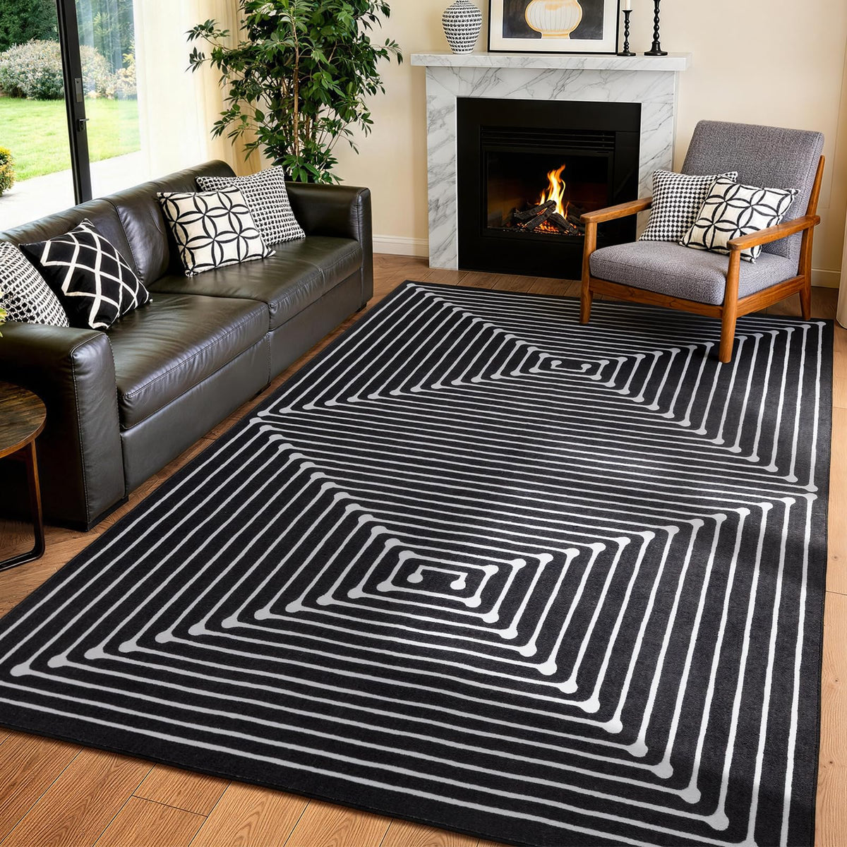 YIHOUSE Washable 5x7 Area Rugs for Living Room, Black and White Striped Rug for Bedroom Playroom Non Slip Low Pile, Soft Modern Geometric Carpet for Entryway Home Office Decor