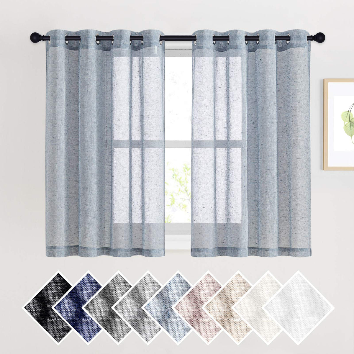NICETOWN White Sheer Linen Curtains 84 Inch Length 2 Panels Set, W52xL84