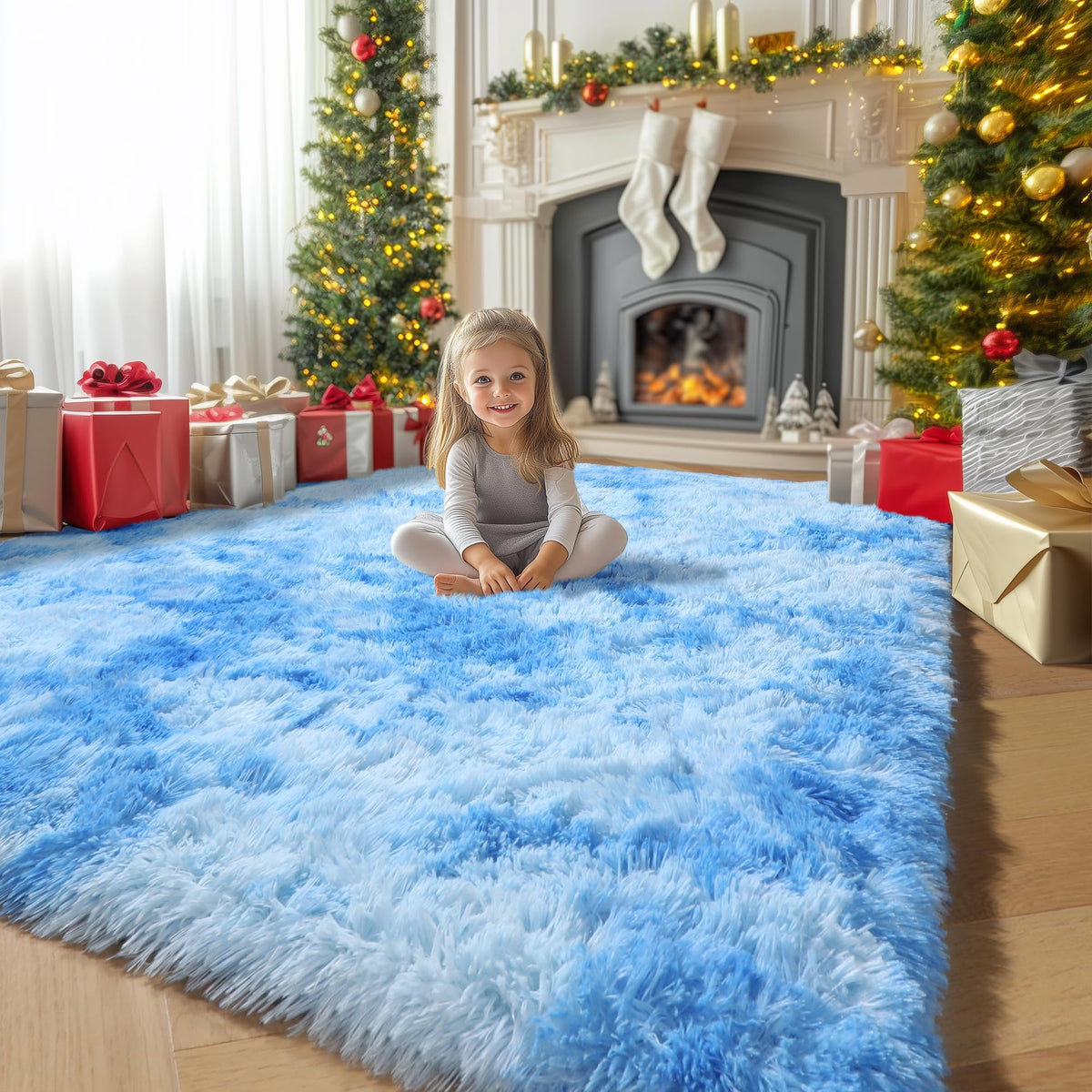 Amdrebio Light Pink Fluffy Fuzzy Area Rug 4x6 for Girls Bedroom Kids Room