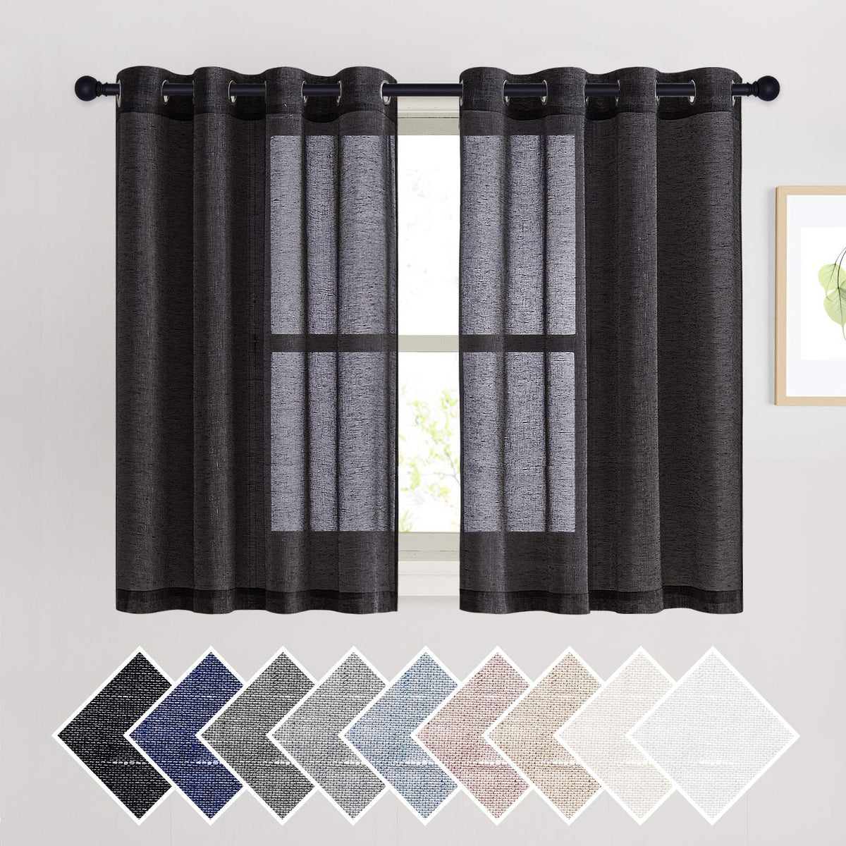 NICETOWN White Sheer Linen Curtains 84 Inch Length 2 Panels Set, W52xL84