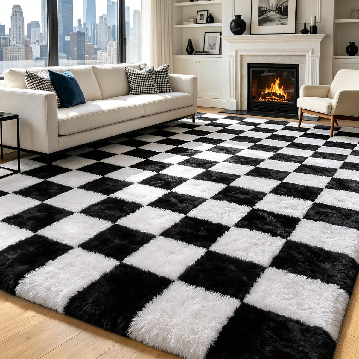 Beige 8x10 Area Rugs for Living Room, Fluffy Shag Rug Large Bedroom Carpet