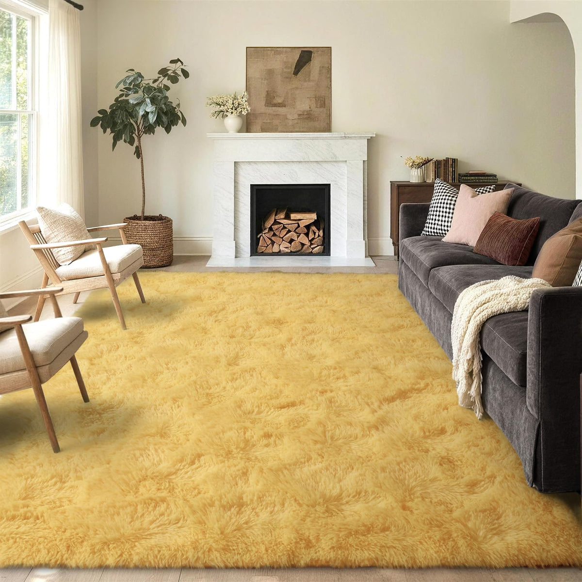 5x8 Area Rugs For Living Room Fluffy Black Rug For Bedroom (Black)